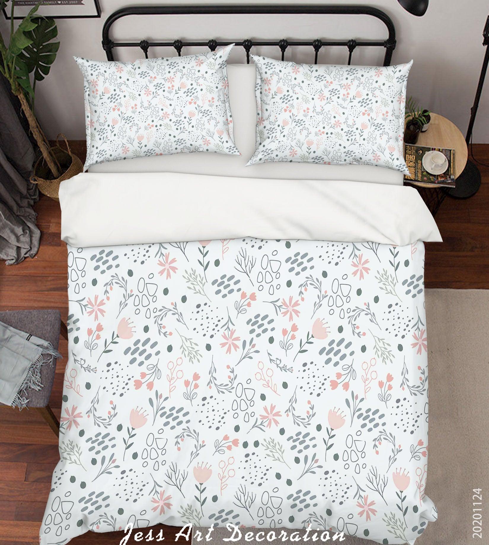 3D Hand Drawn Pink Floral Leaves Plant Pattern Quilt Cover Set Bedding Set Duvet Cover Pillowcases LXL- Jess Art Decoration