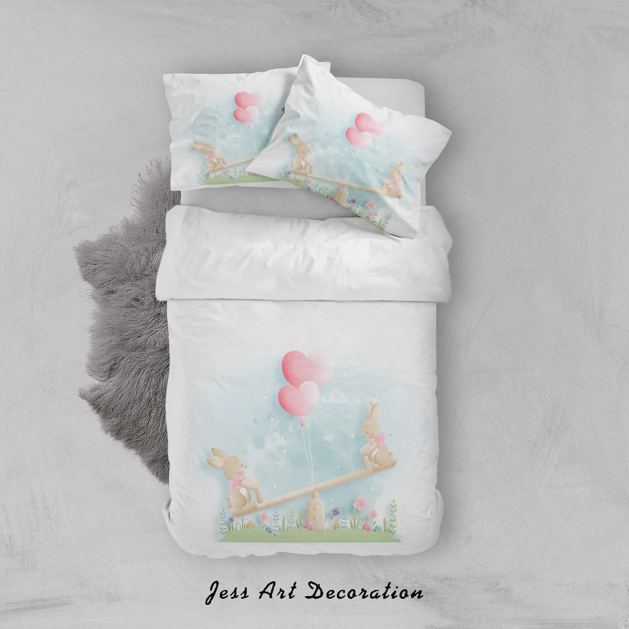 3D Rabbit Seesaw Quilt Cover Set Bedding Set Duvet Cover Pillowcases SF66- Jess Art Decoration