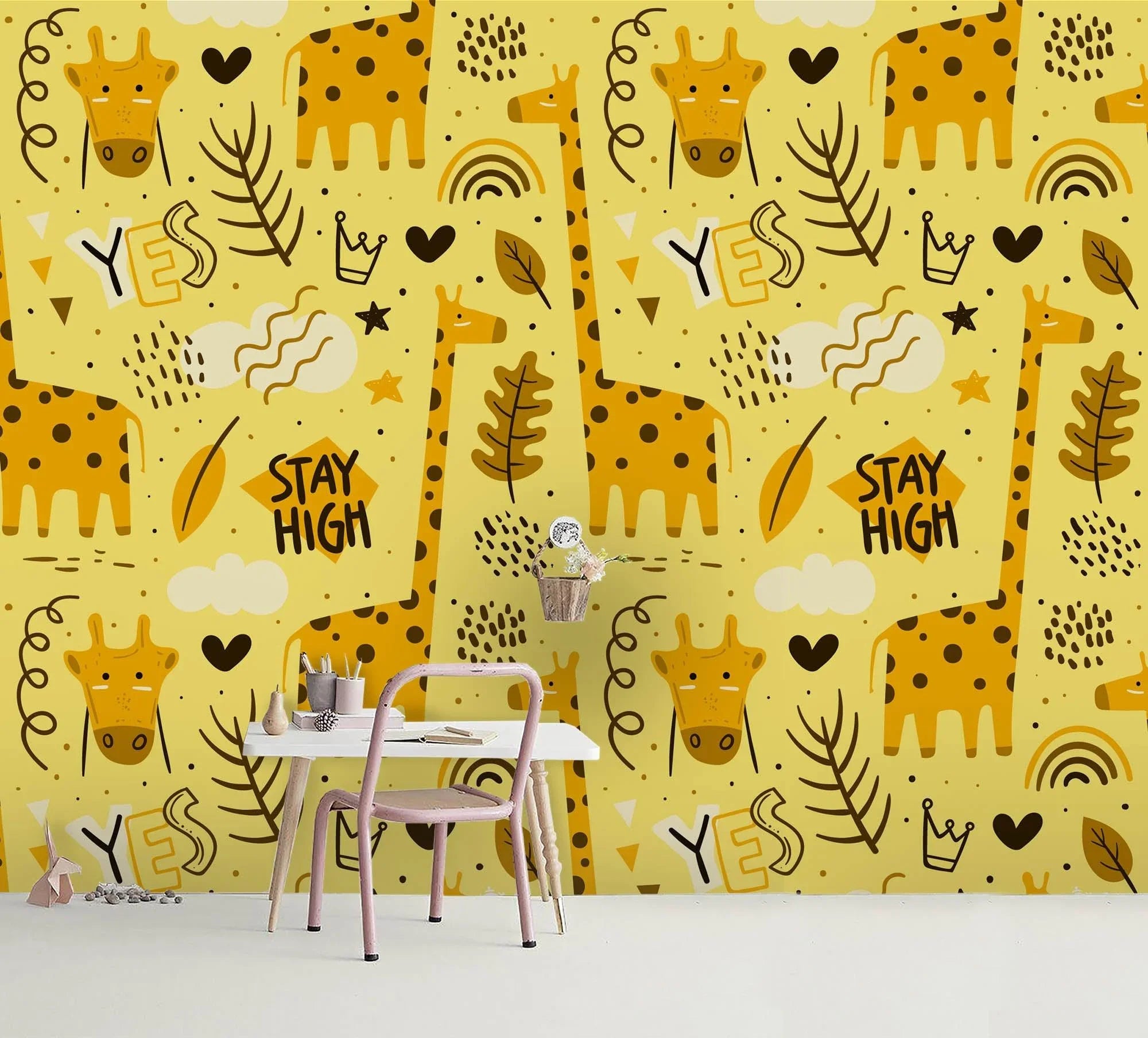 3D Yellow Giraffe Hippo Wall Mural Wallpaper 136- Jess Art Decoration