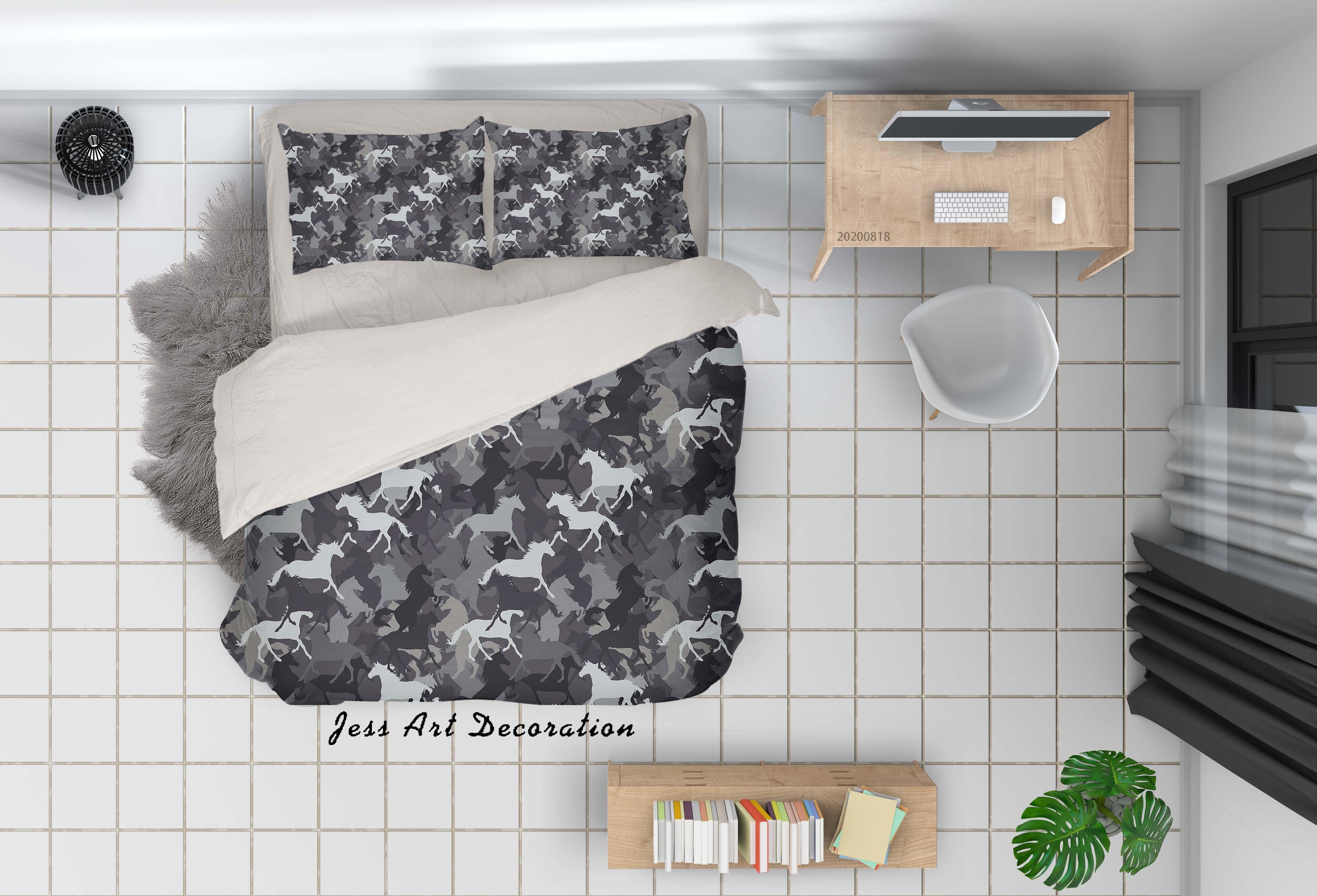 3D Vintage Horse Animal Grey Pattern Quilt Cover Set Bedding Set Duvet Cover Pillowcases LXL- Jess Art Decoration