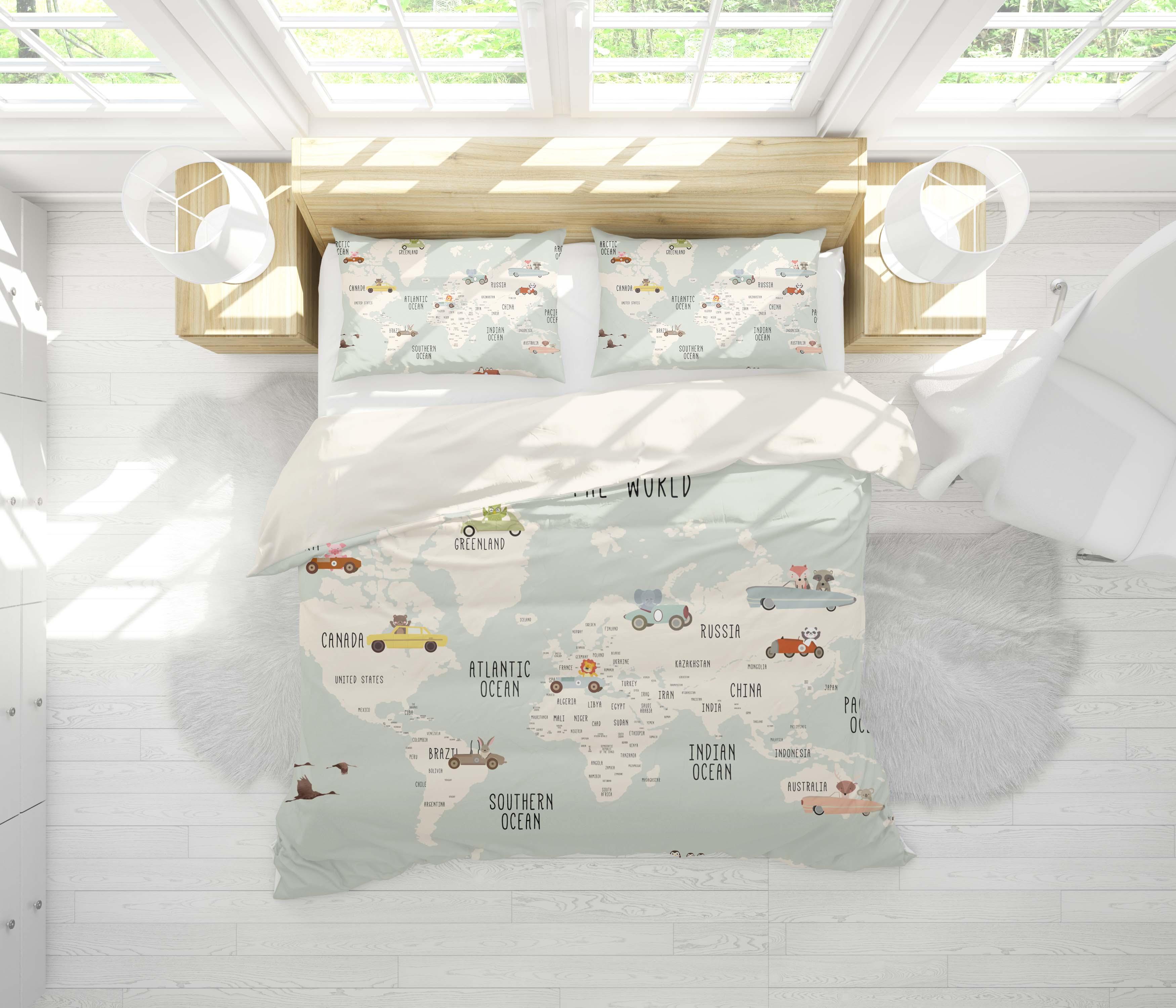 3D Green World Map Animal Car Quilt Cover Set Bedding Set Pillowcases 31- Jess Art Decoration