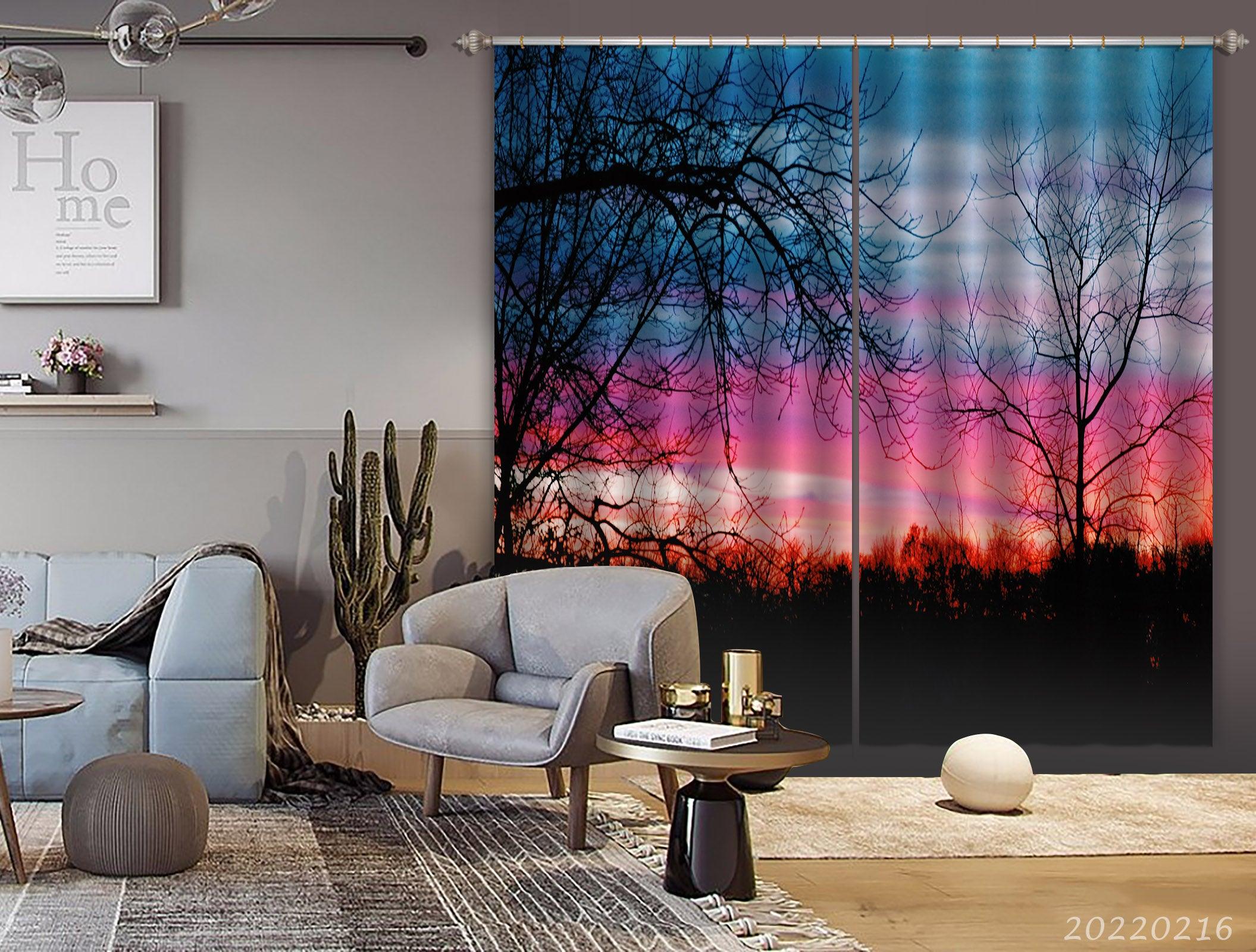 3D Black Tree Pink Sky Curtains and Drapes GD 2253- Jess Art Decoration