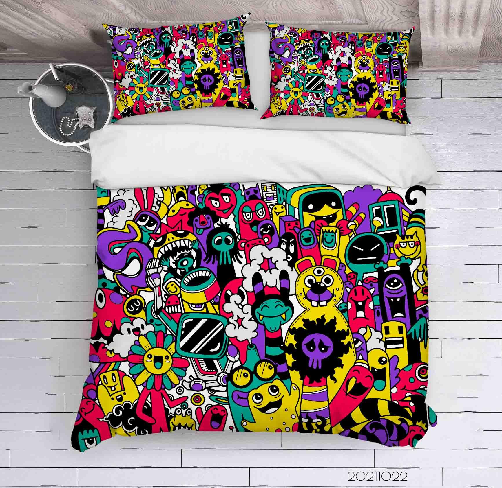 3D Abstract Color Monster Graffiti Quilt Cover Set Bedding Set Duvet Cover Pillowcases 23- Jess Art Decoration