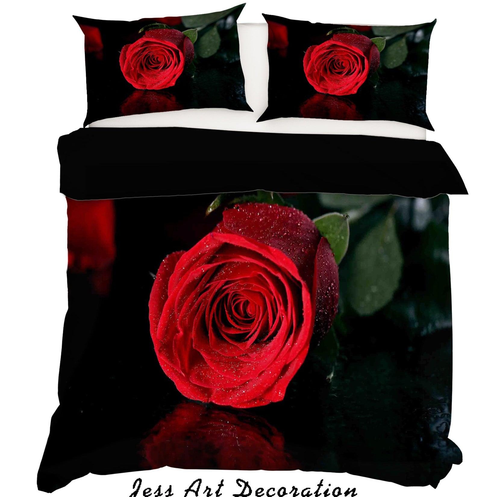 3D Embossed Rose Red Floral Plant Quilt Cover Set Bedding Set Duvet Cover Pillowcases LXL- Jess Art Decoration