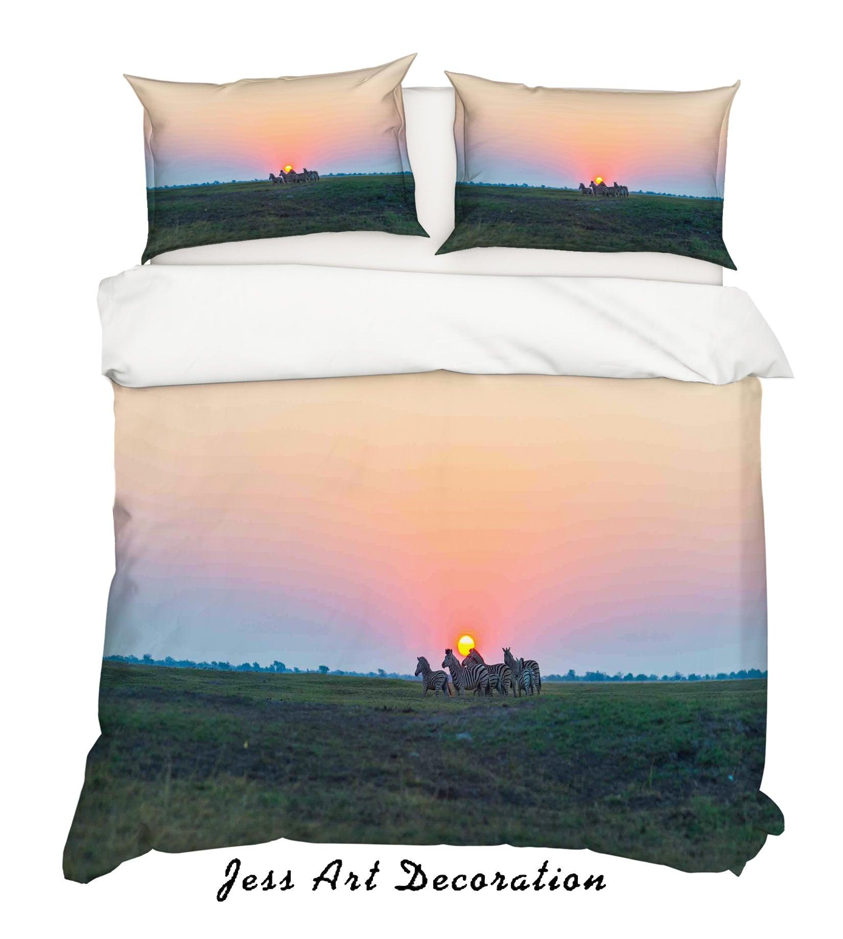 3D Zebra Sunrise Grassland Quilt Cover Set Bedding Set Pillowcases SF59- Jess Art Decoration