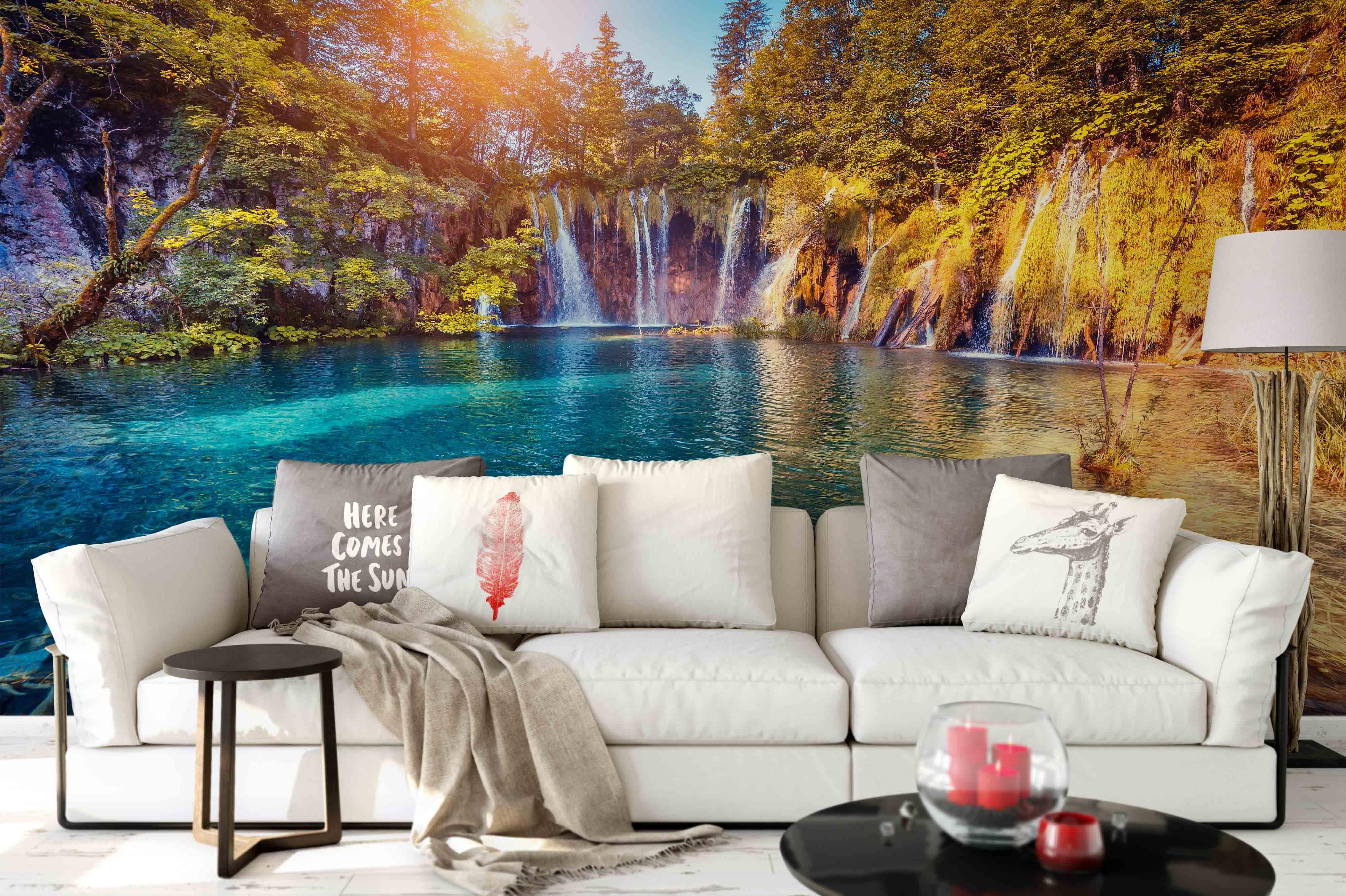 3D Waterfall River Forest Wall Mural Wallpaper 134- Jess Art Decoration