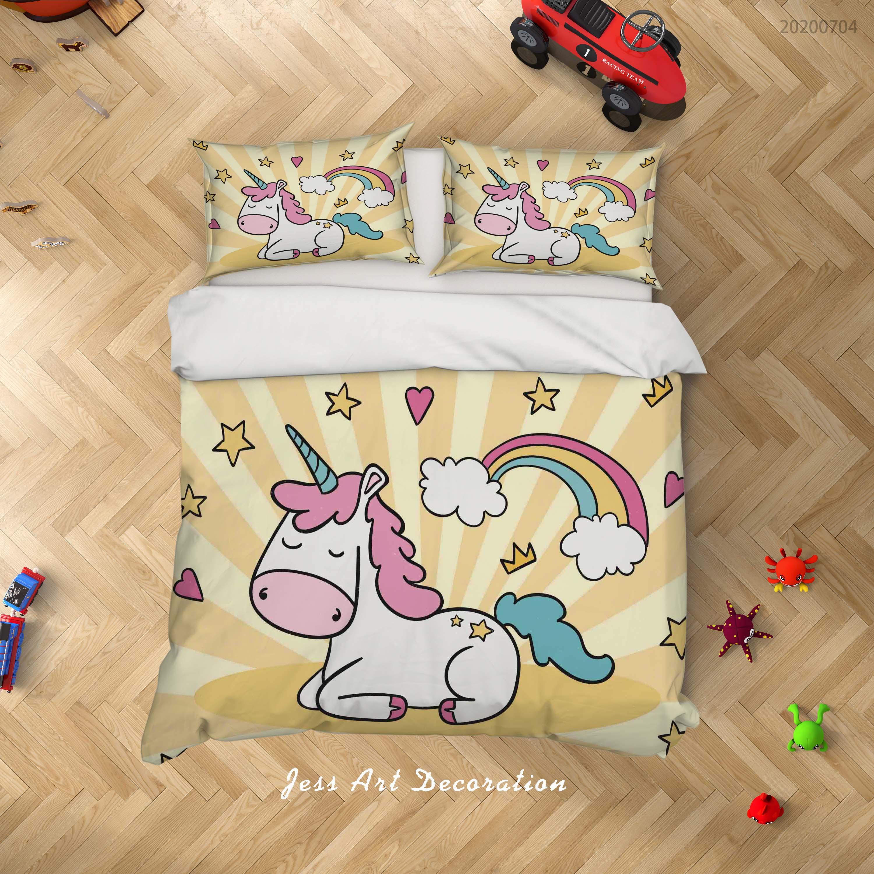 3D Yellow Unicorn Rainbow Quilt Cover Set Bedding Set Duvet Cover Pillowcases SF118- Jess Art Decoration