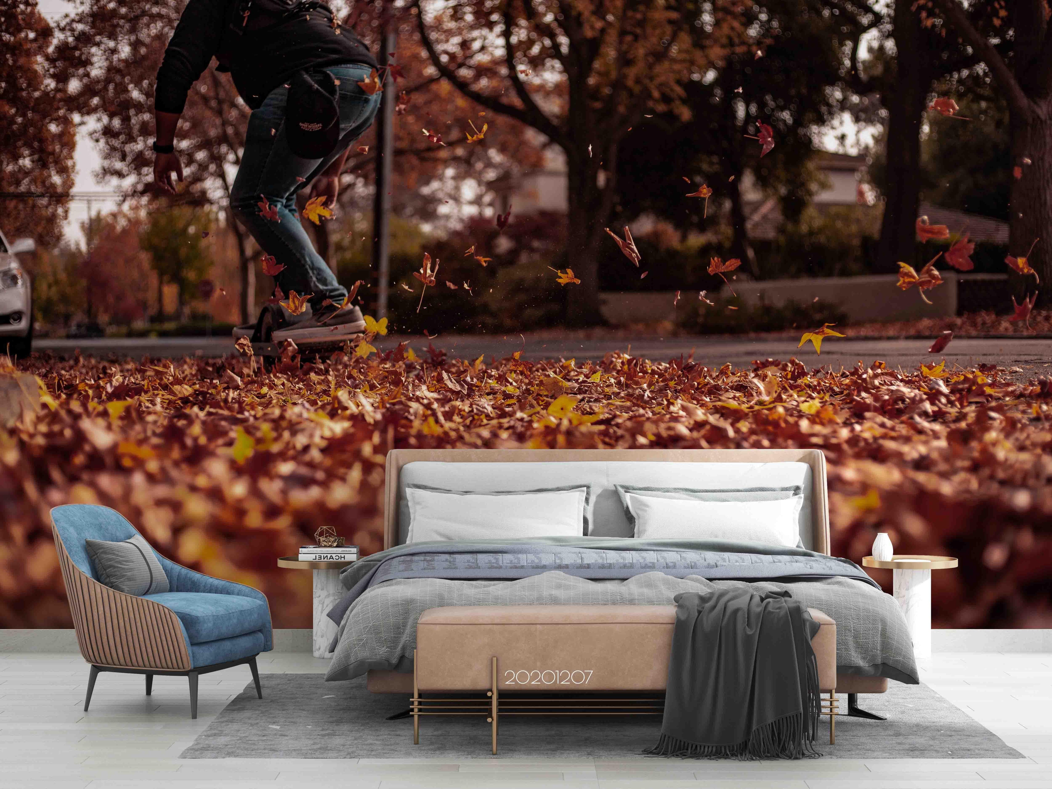 3D Pexels Fall Maple Leaves Street Skateboard Wall Mural Wallpaper LXL- Jess Art Decoration