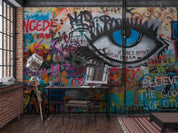 Graffiti Letter Eye Eyelash Wallpaper typography graffiti wall mural for teen room or studio