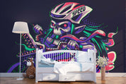 3D Abstract Skull Motorcycle Racer Wall Mural Wallpaper 247- Jess Art Decoration