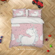 3D Pink Stars Unicorn Quilt Cover Set Bedding Set Duvet Cover Pillowcases SF67- Jess Art Decoration