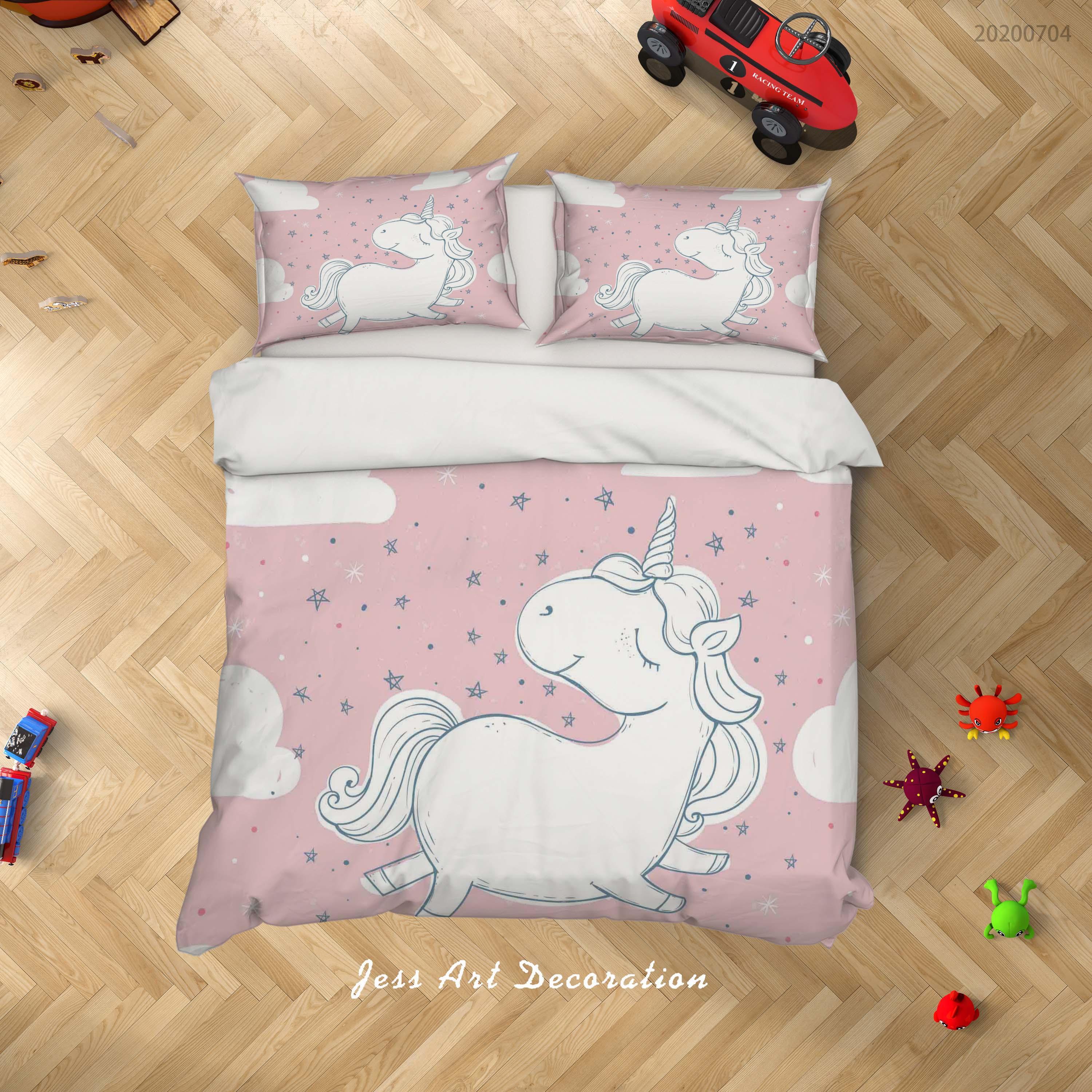 3D Pink Stars Unicorn Quilt Cover Set Bedding Set Duvet Cover Pillowcases SF67- Jess Art Decoration