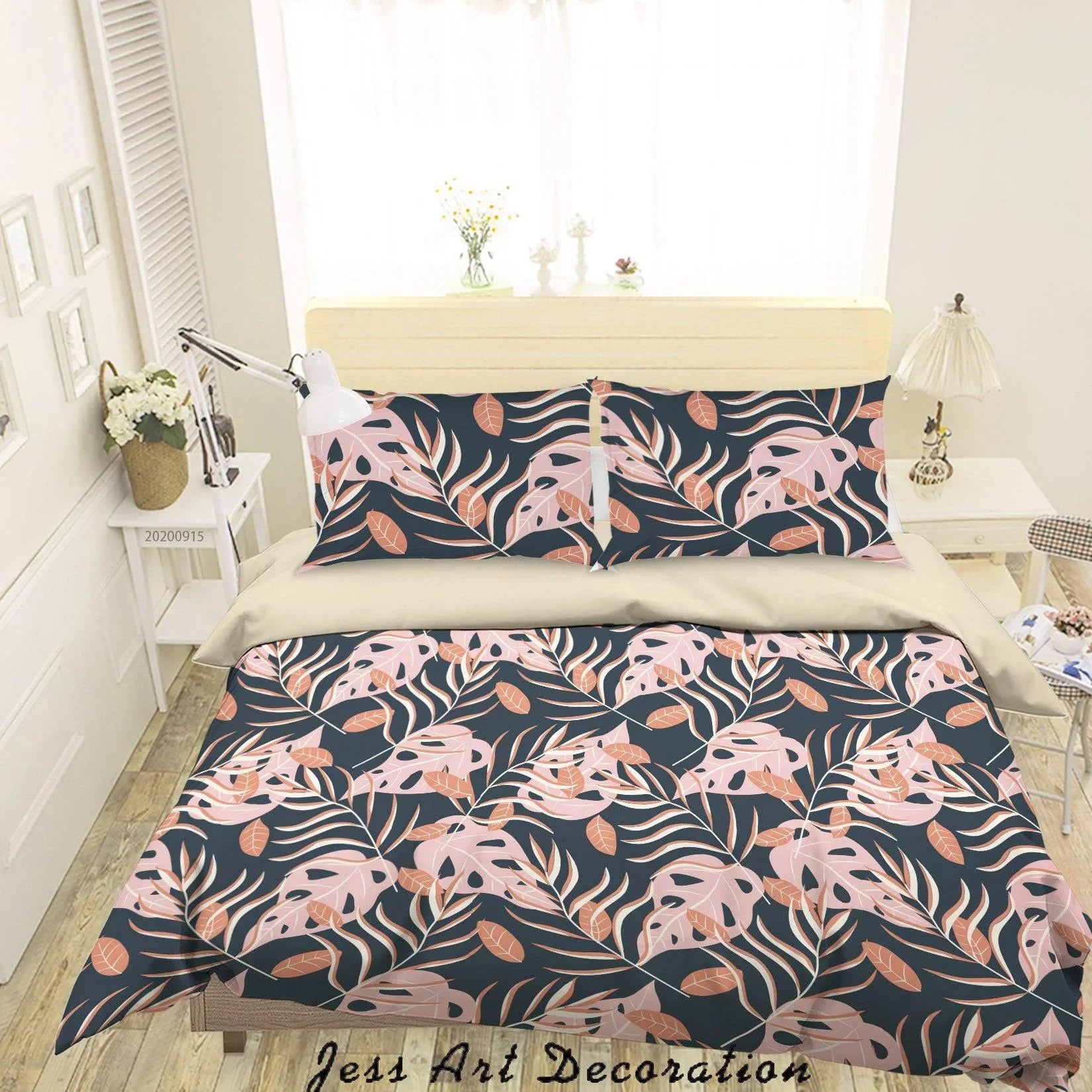 3D Plant Leaves Flower Pattern Quilt Cover Set Bedding Set Duvet Cover Pillowcases WJ 9004- Jess Art Decoration