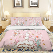 3D Cartoon Rabbit Pink Quilt Cover Set Bedding Set Pillowcases 59- Jess Art Decoration