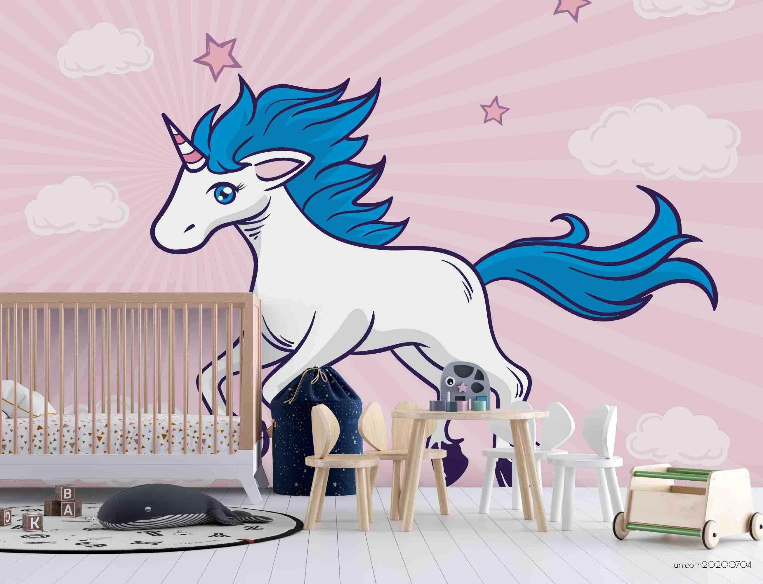 3D Pink Unicorn Cloud Star Wall Mural Wallpaper A234 LQH- Jess Art Decoration