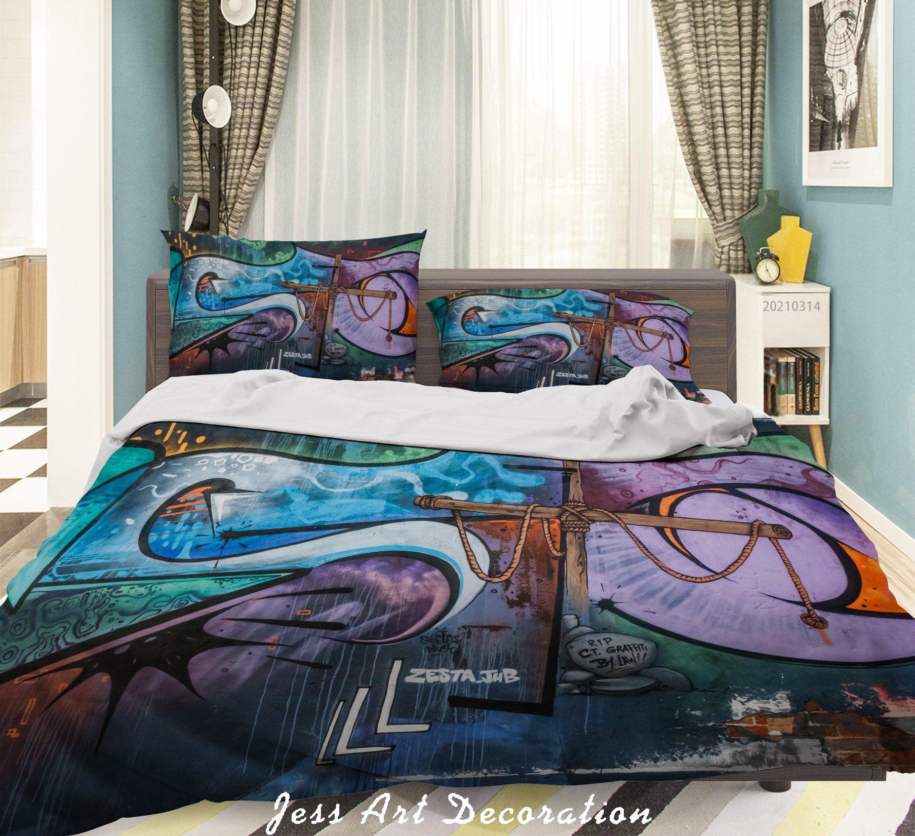 3D Abstract Colored Street Graffiti Quilt Cover Set Bedding Set Duvet Cover Pillowcases 195- Jess Art Decoration