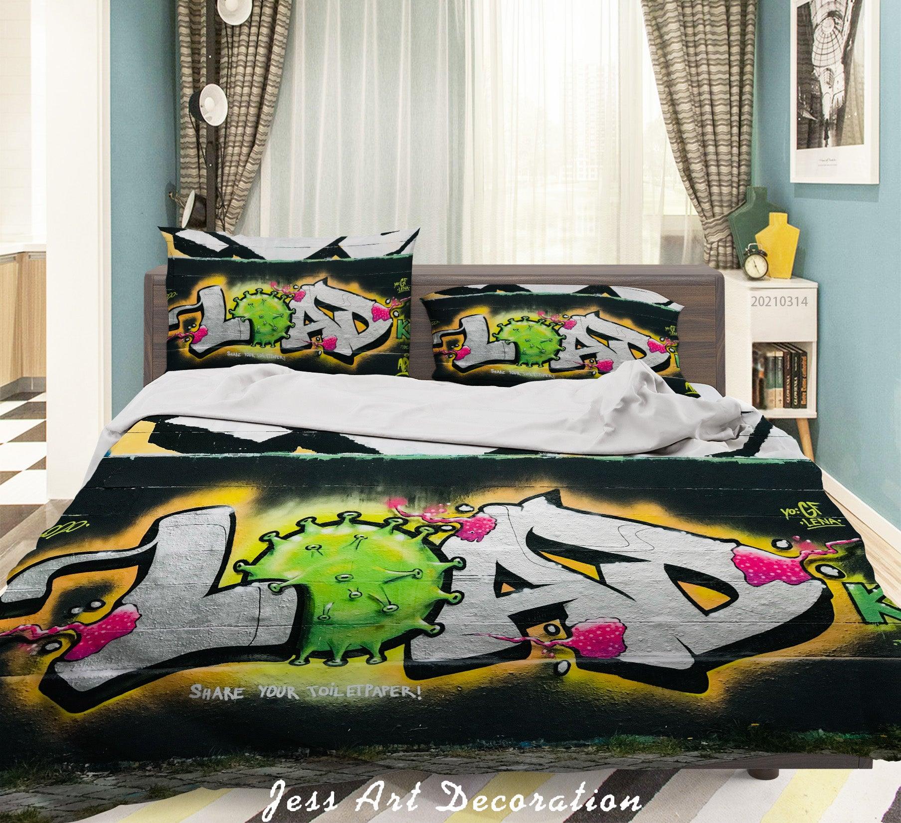 3D Abstract Colored Street Graffiti Quilt Cover Set Bedding Set Duvet Cover Pillowcases 175- Jess Art Decoration
