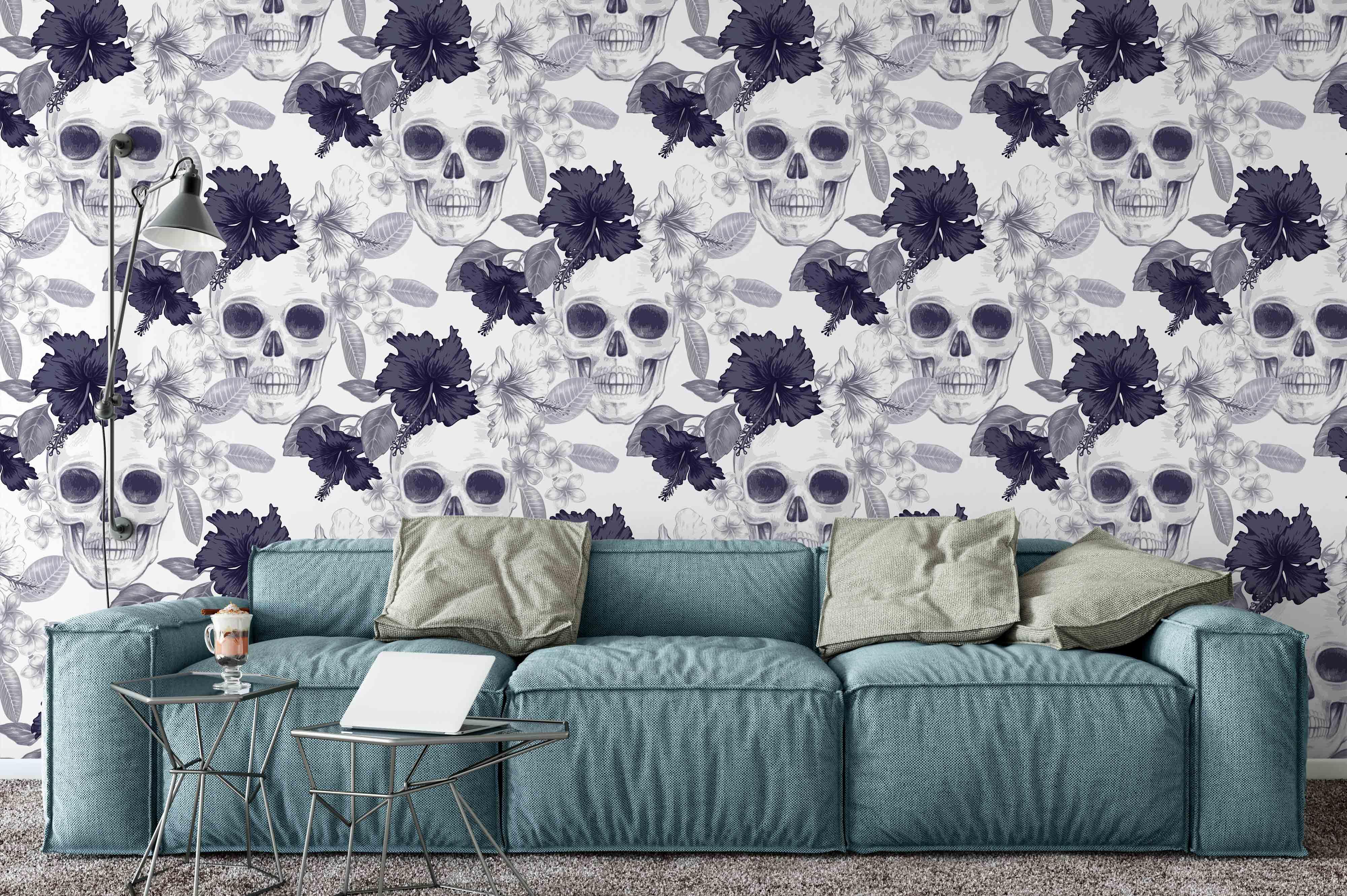 3D Skull Floral Wall Mural Wallpaper 136- Jess Art Decoration