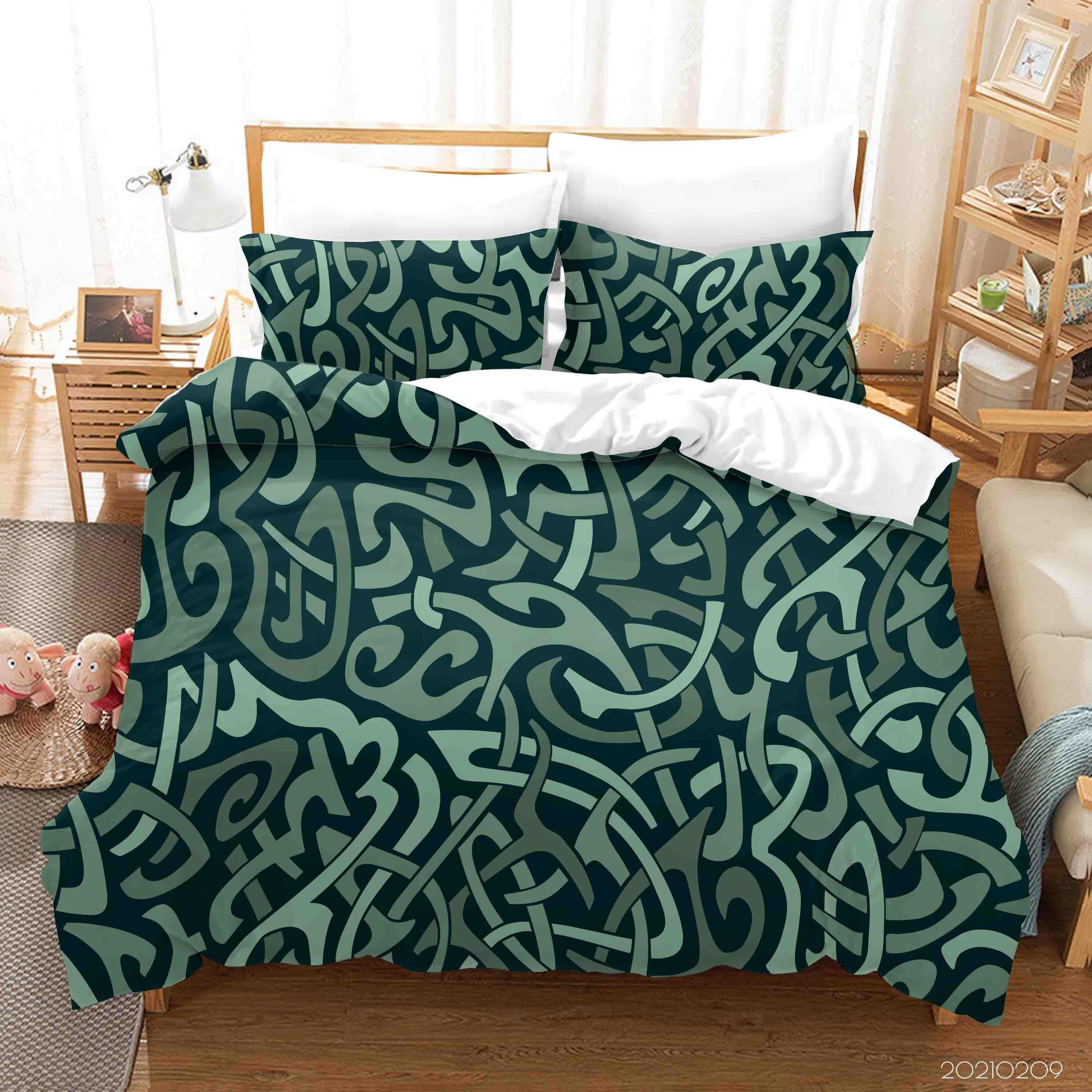 3D Abstract Green Geometry Quilt Cover Set Bedding Set Duvet Cover Pillowcases 293- Jess Art Decoration