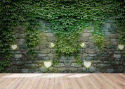 3D Stone Wall Green Plant Leaf Wall Mural Wallpaper LQH 263- Jess Art Decoration