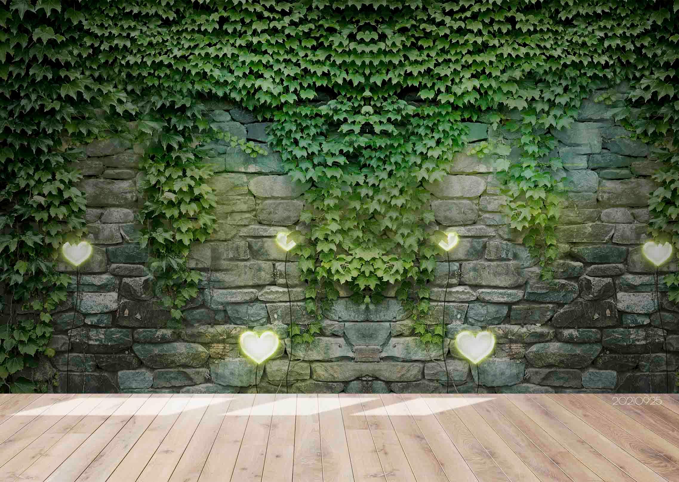 3D Stone Wall Green Plant Leaf Wall Mural Wallpaper LQH 263- Jess Art Decoration