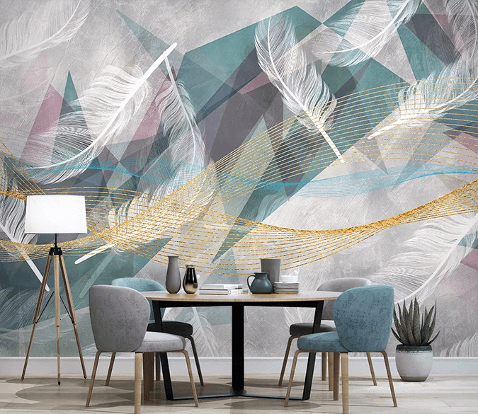 3D Golden Lines Geometric Feather Wall Mural 250- Jess Art Decoration