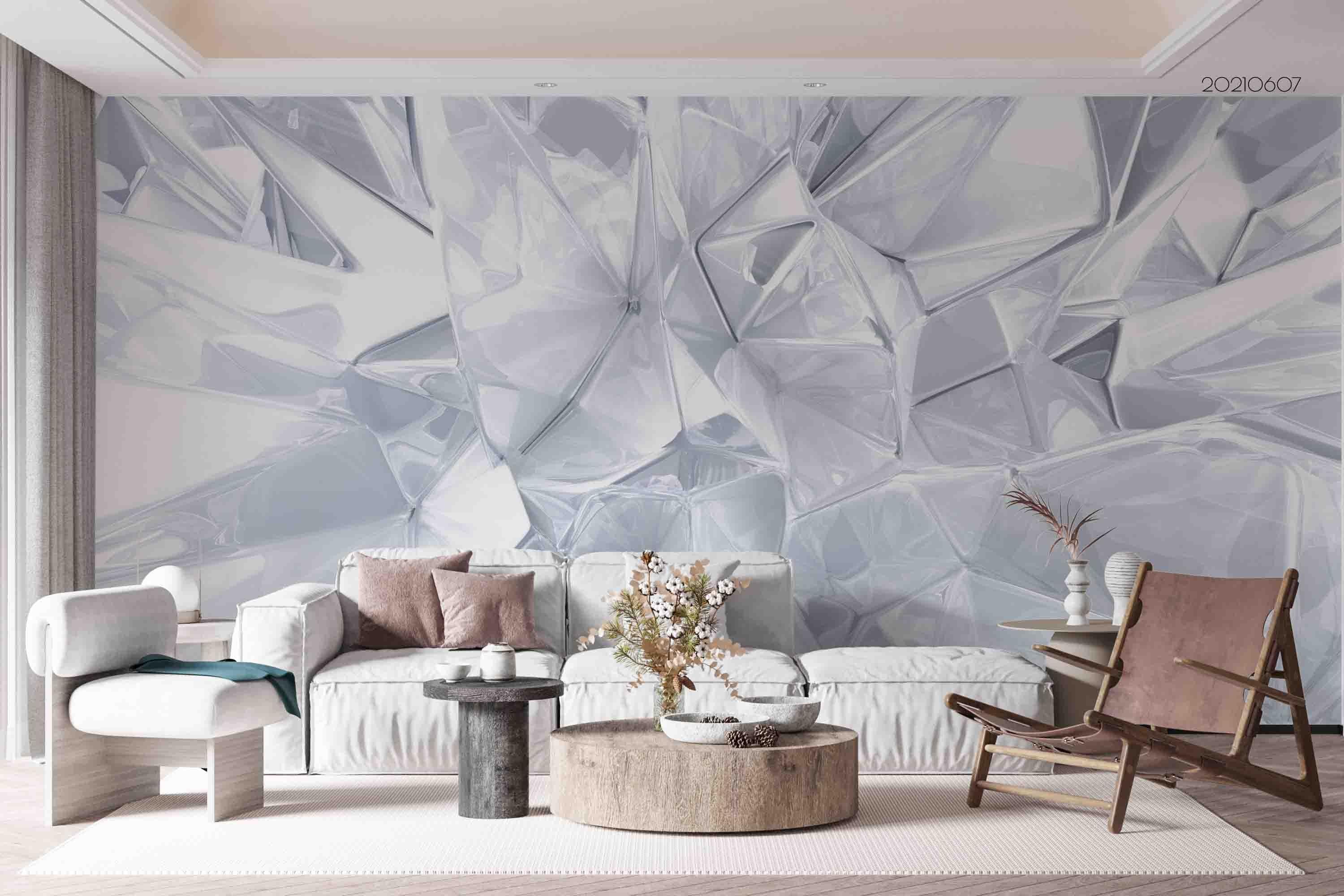 3D White Crystal Triangle Rendering Stereo Wall Mural Wallpaper SWW716- Jess Art Decoration
