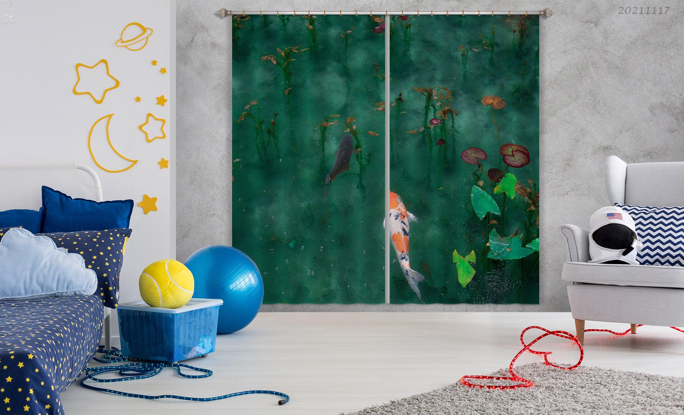 3D Lotus Pond Goldfish Curtains and Drapes LQH 5- Jess Art Decoration