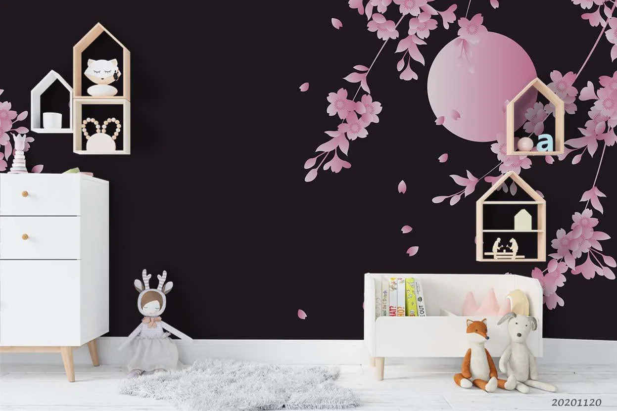 3D Japan Night View Floral Moon Wall Mural Wallpaper LQH 266- Jess Art Decoration
