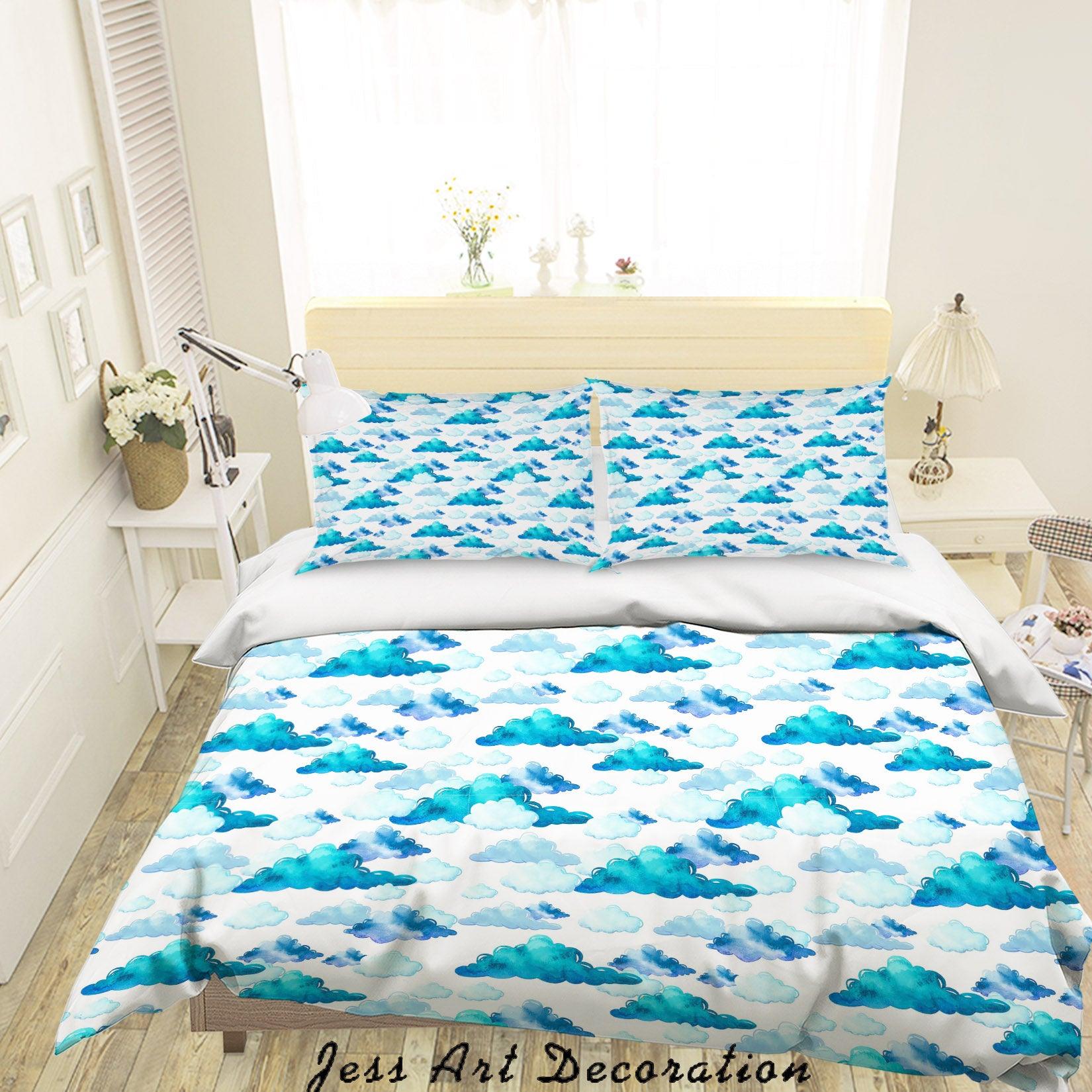 3D Watercolor Blue Clouds Quilt Cover Set Bedding Set Duvet Cover Pillowcases A067 LQH- Jess Art Decoration