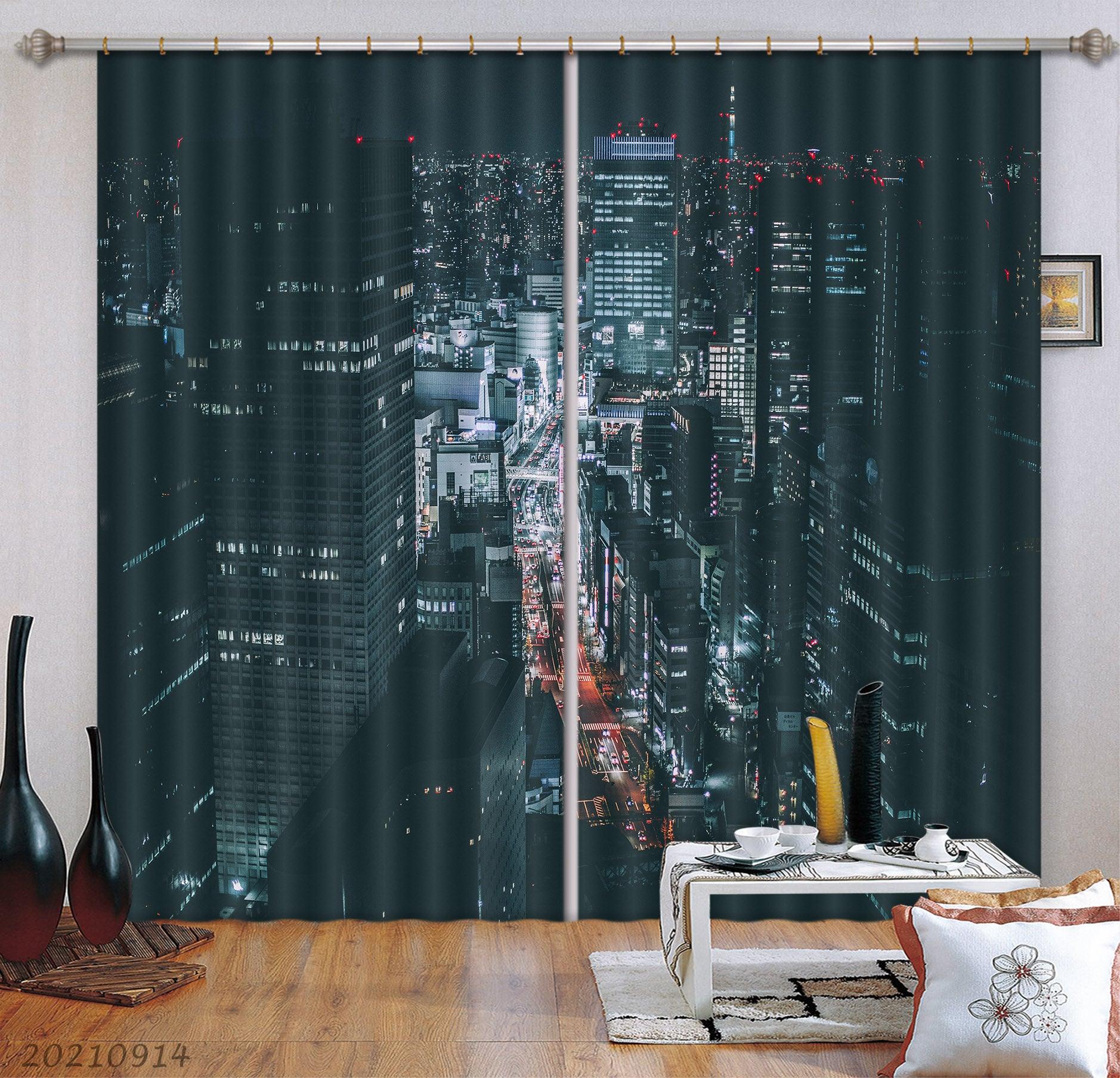 3D City Architecture Night View Curtains and Drapes LQH 147- Jess Art Decoration
