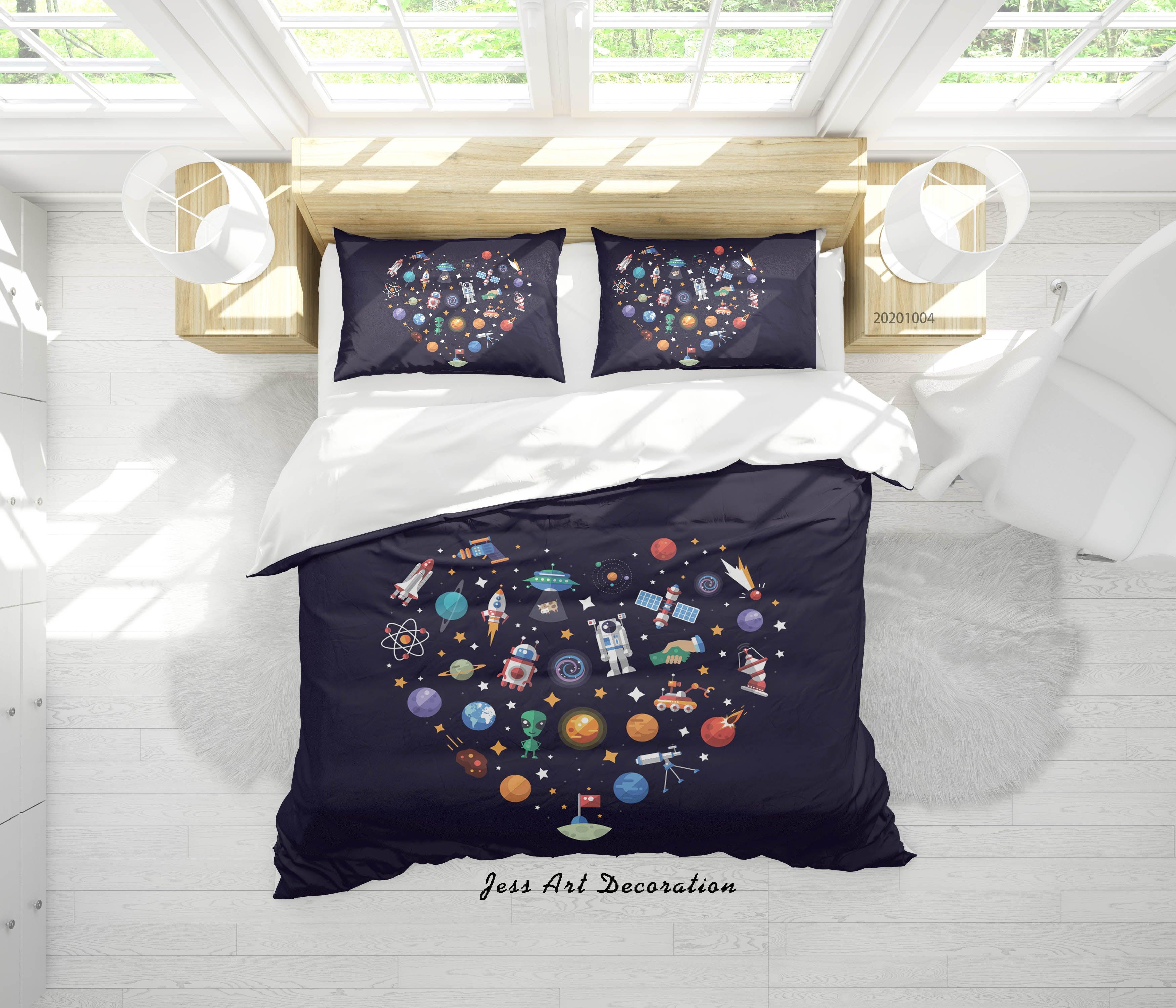 3D Planet Moon Sun Spaceship Pattern Quilt Cover Set Bedding Set Duvet Cover Pillowcases WJ 9321- Jess Art Decoration