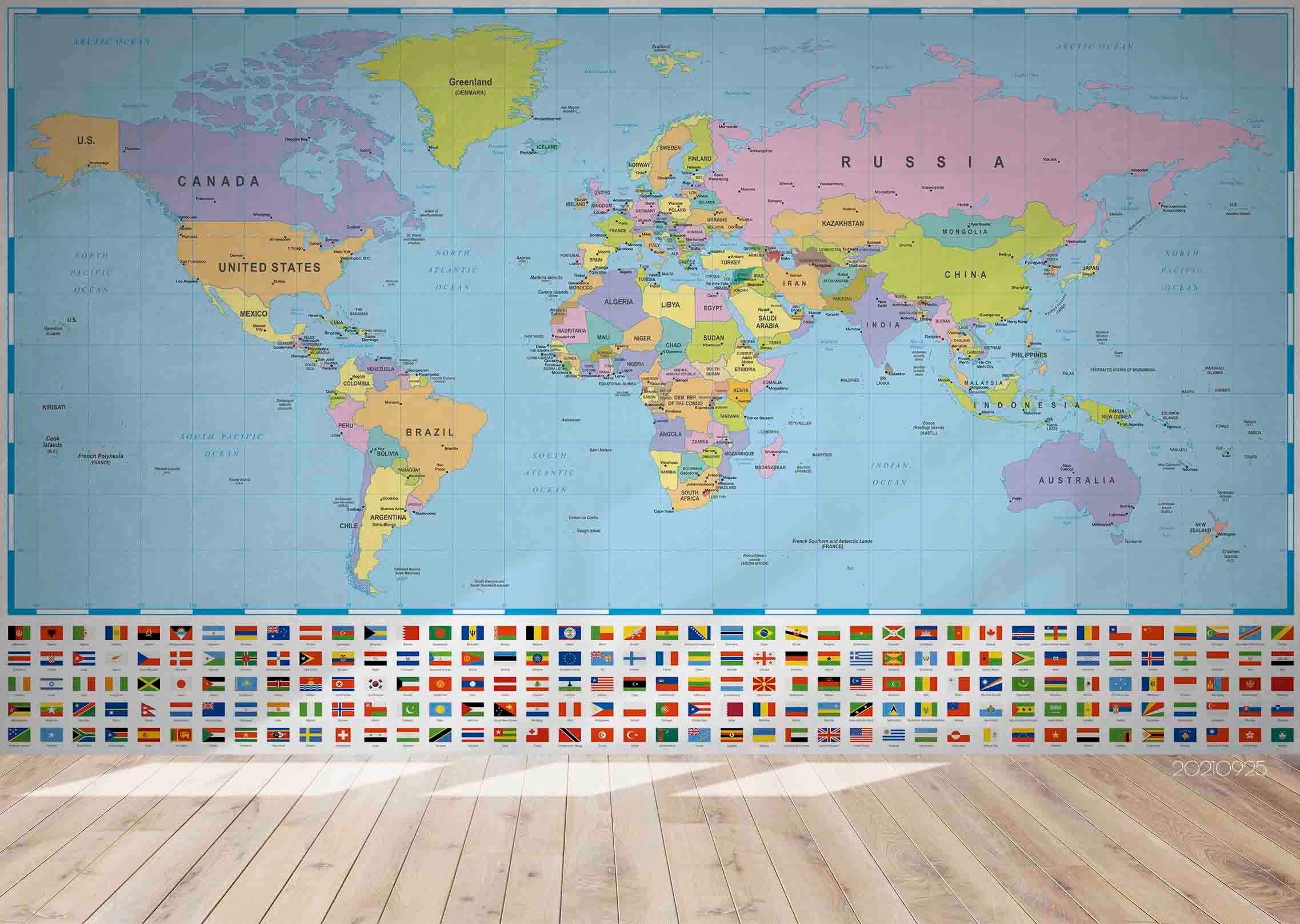 3D Blue World Map Wall Mural Wallpaper LQH 256- Jess Art Decoration