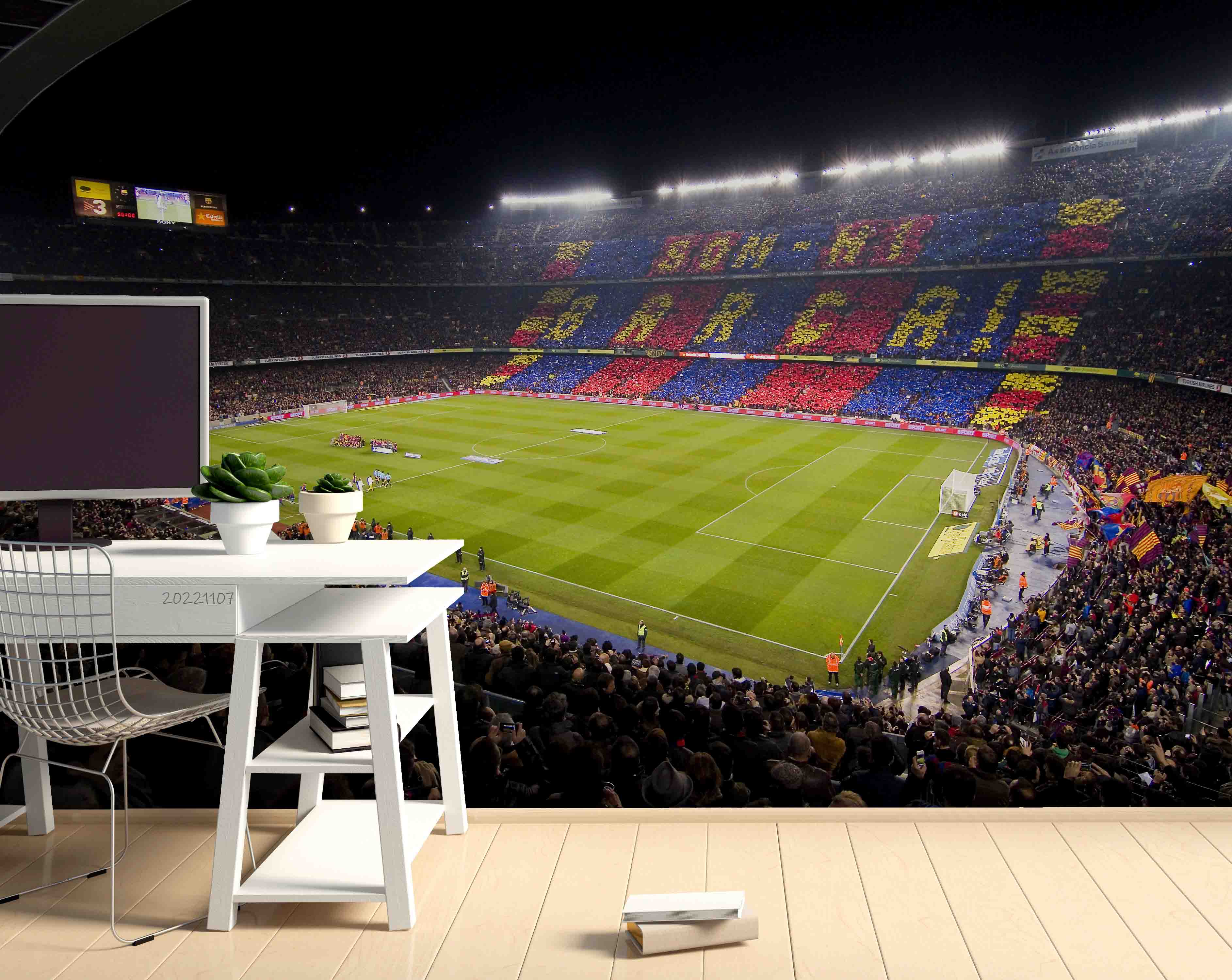 Spain Camp Nou Stadium Wallpaper football stadium wall mural for sports room, club room or fan space