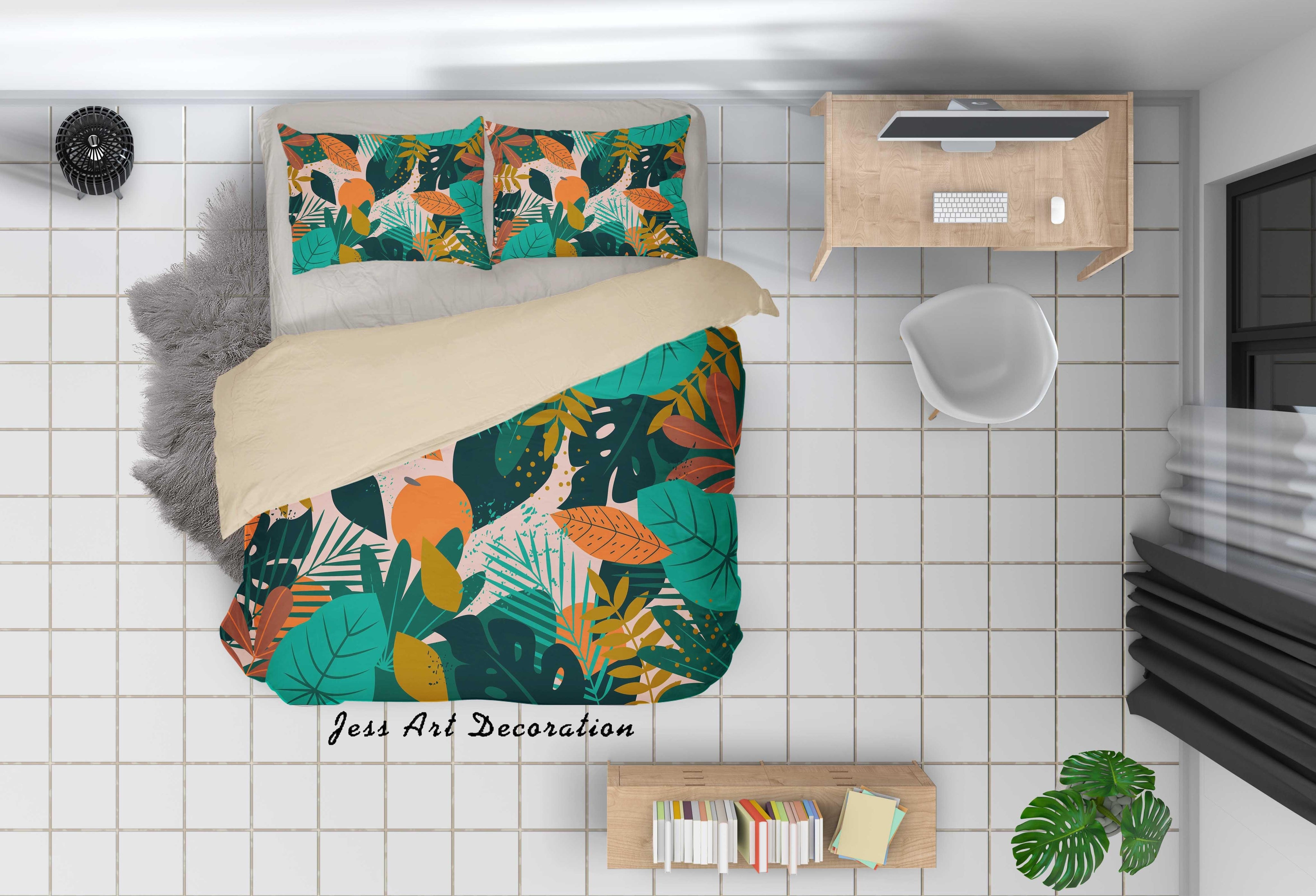 3D Abstract Green Leaf Quilt Cover Set Bedding Set Duvet Cover Pillowcases A039 LQH- Jess Art Decoration