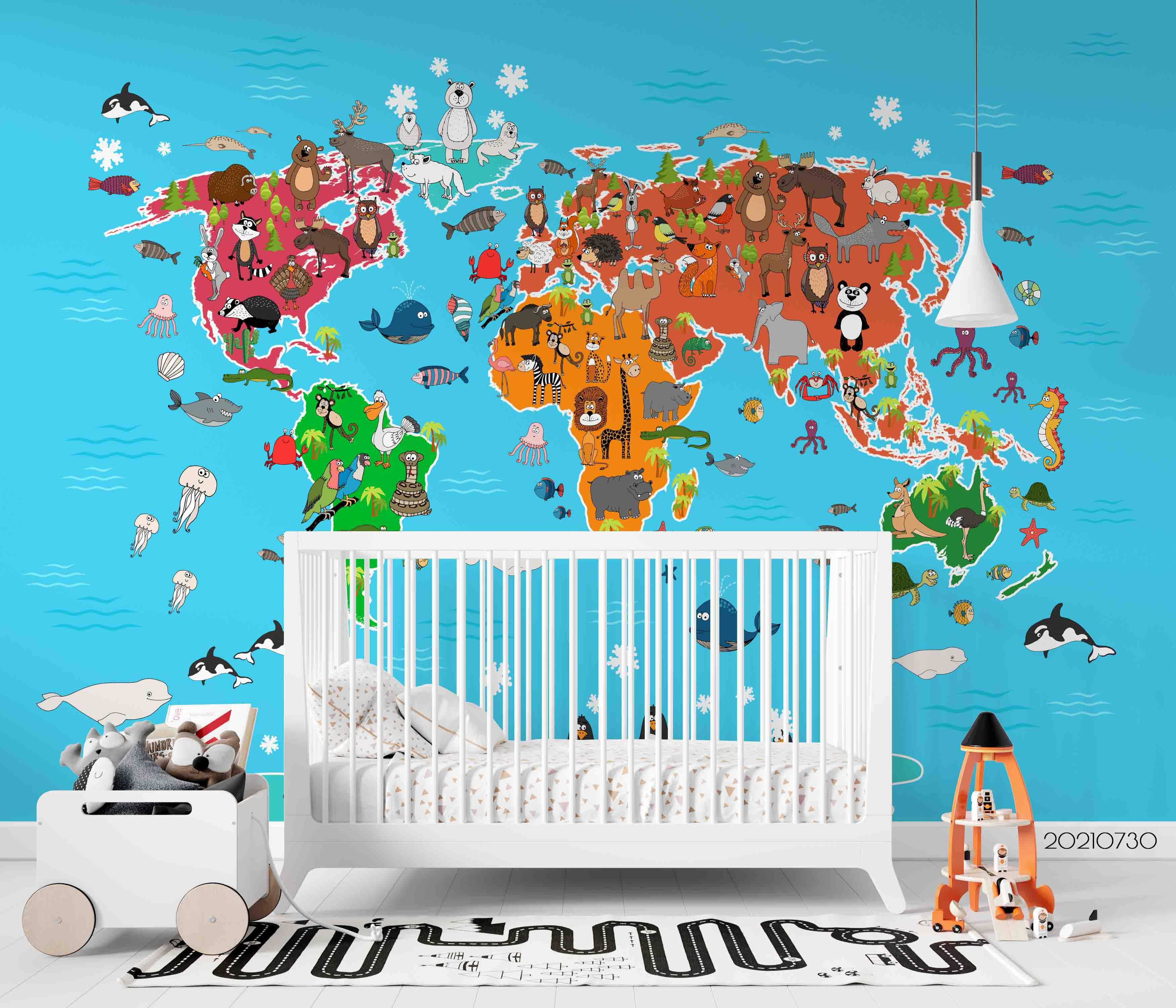 3D Map World Cartoon Animal Wall Mural Wallpaper SWW4486- Jess Art Decoration