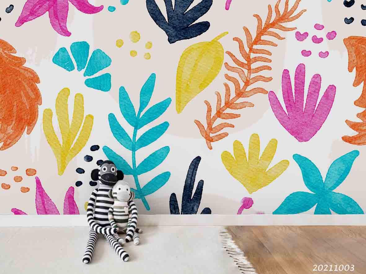 3D Hand Drawn Colored Leaves Wall Mural Wallpaper LQH 428- Jess Art Decoration