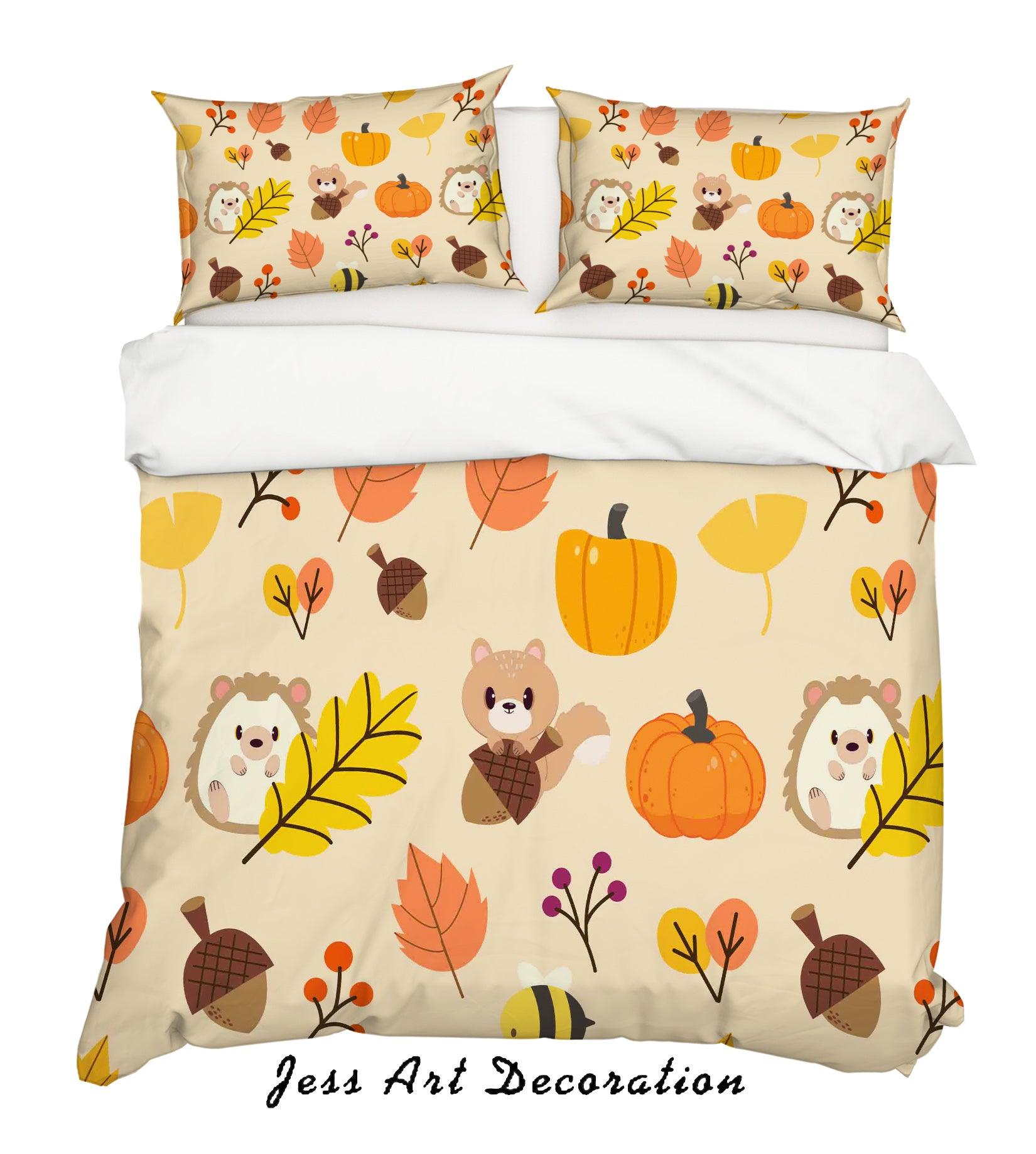 3D Cartoon Animal Pumpkin Leaf Quilt Cover Set Bedding Set Pillowcases 52- Jess Art Decoration