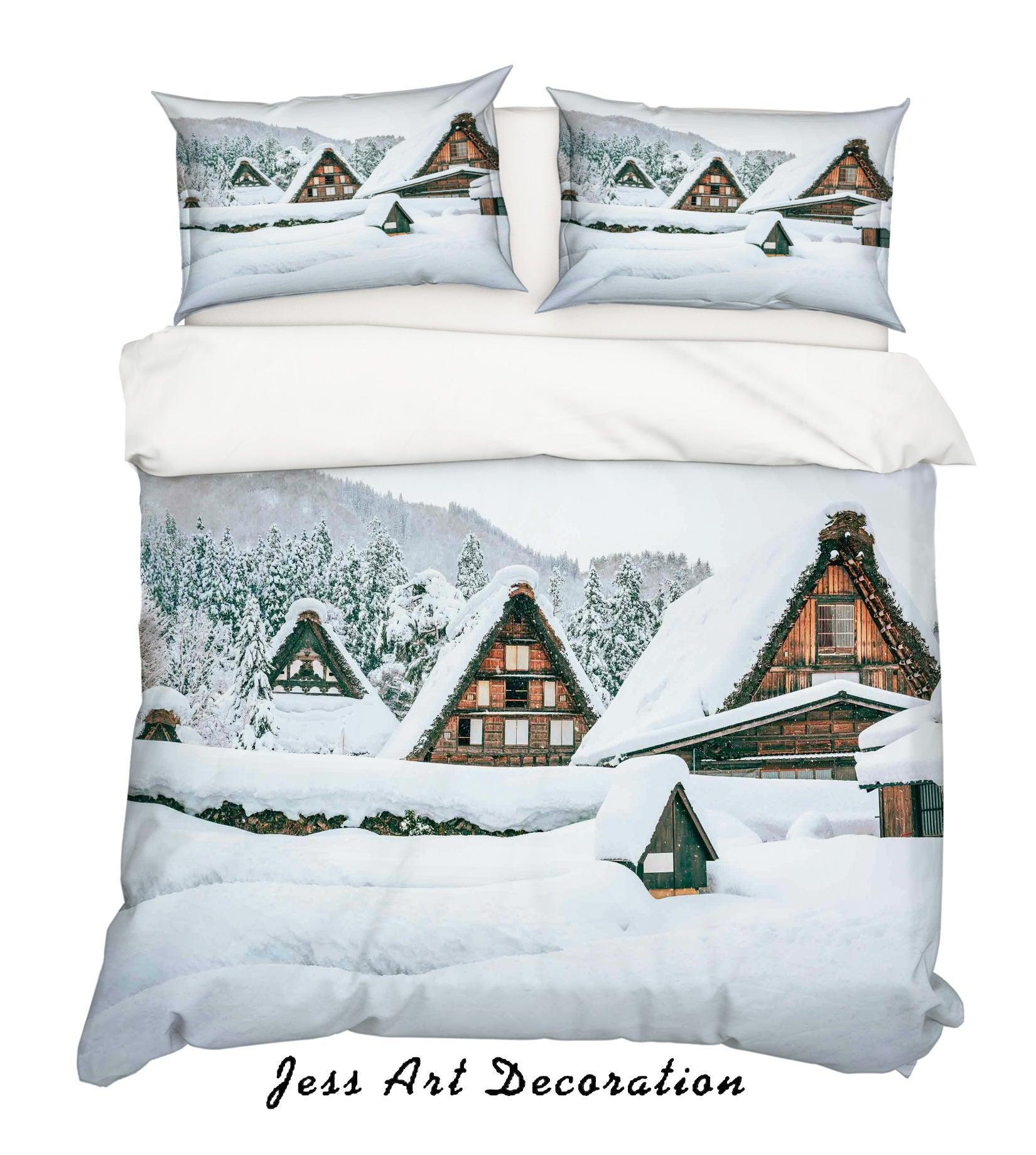 3D Snowfield Cottage Quilt Cover Set Bedding Set Pillowcasesn 3- Jess Art Decoration