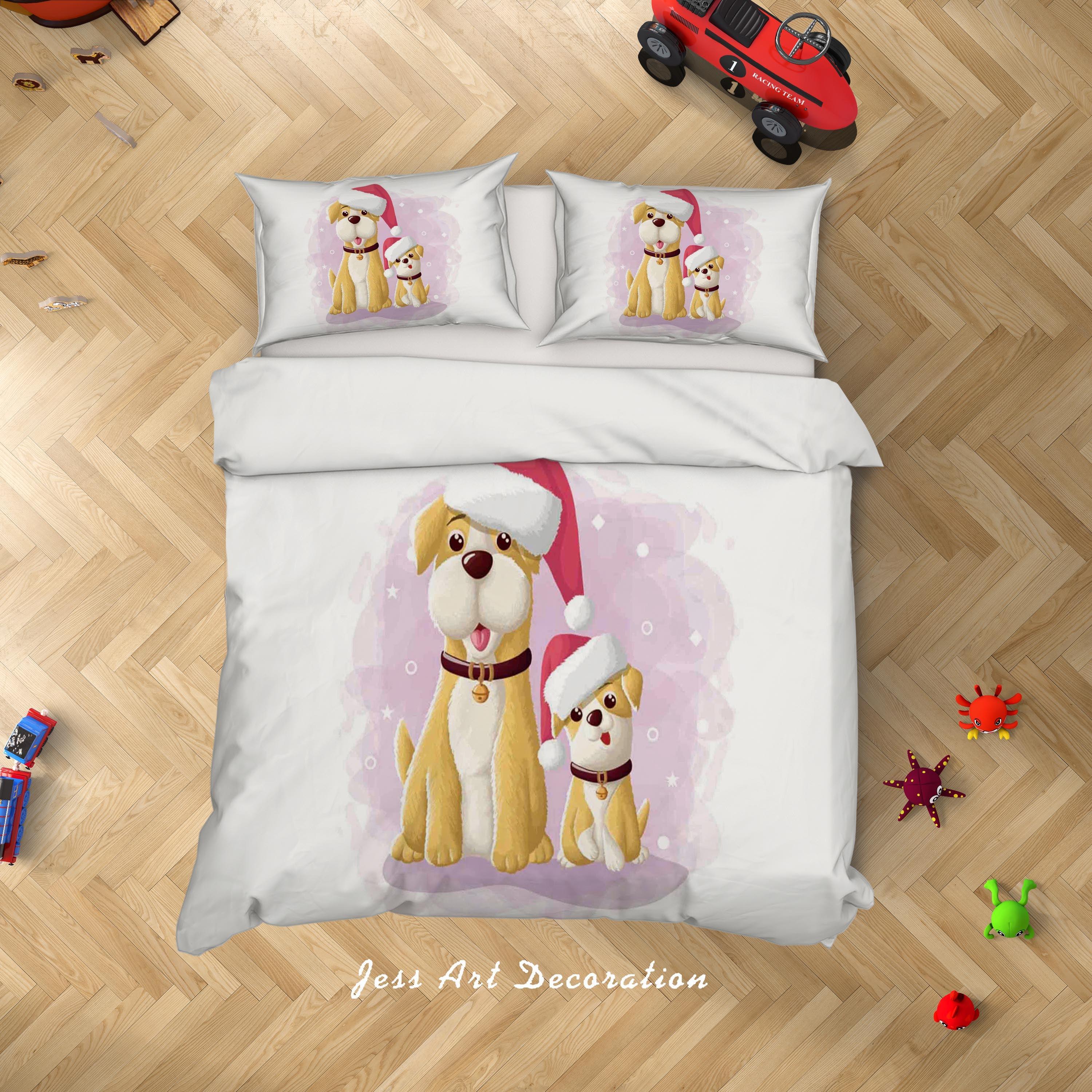 3D White Dog Christmas Hat Quilt Cover Set Bedding Set Duvet Cover Pillowcases SF36- Jess Art Decoration