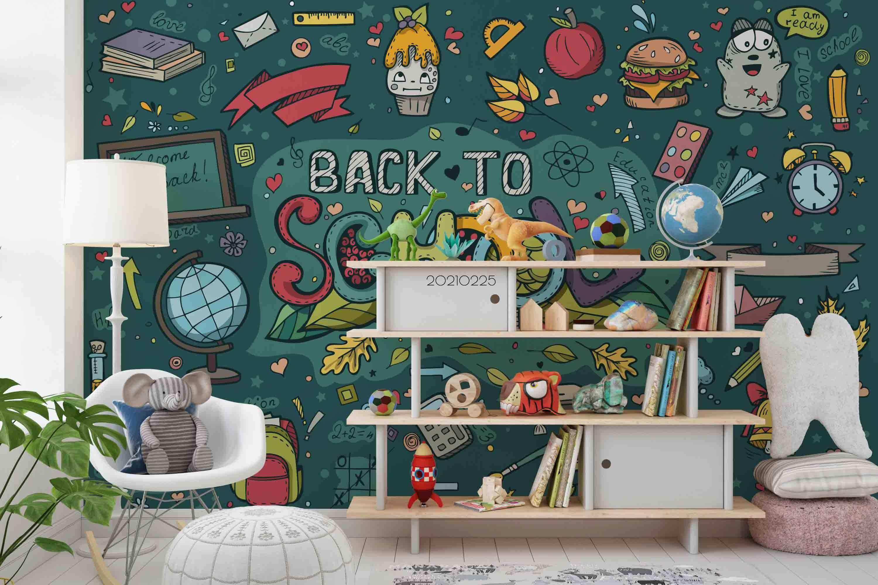 3D Cartoon Green School Food Wall Mural Wallpaper LQH 208- Jess Art Decoration