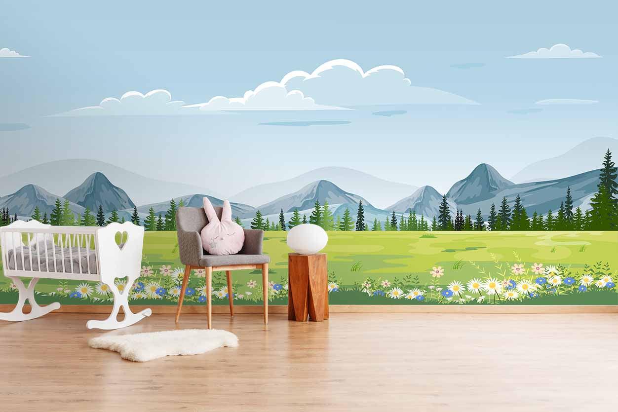 3D Cartoon Mountain Grassland Wall Mural Wallpaper 32- Jess Art Decoration