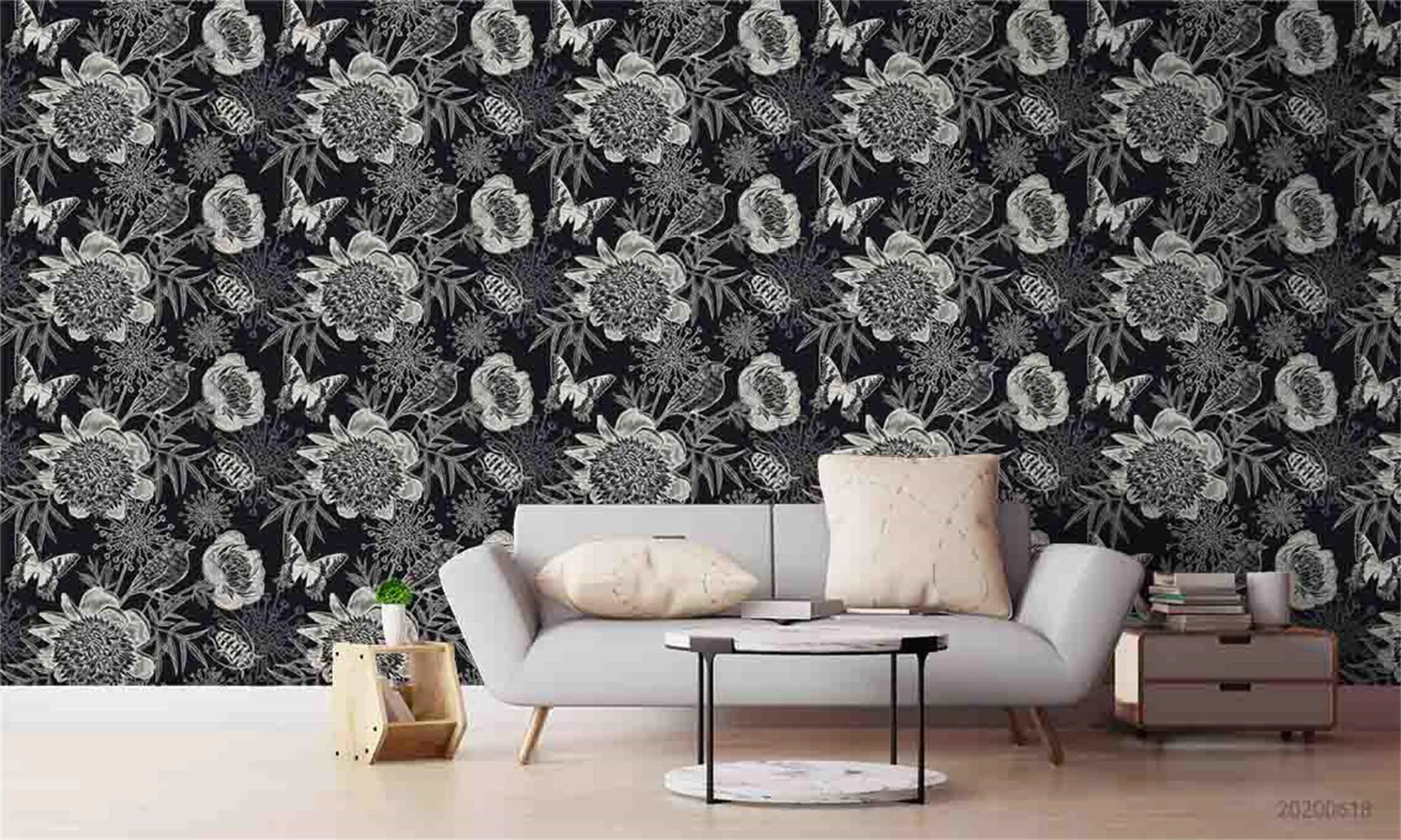 3D Retro Grey Floral Wall Mural Wallpaper A107 LQH- Jess Art Decoration