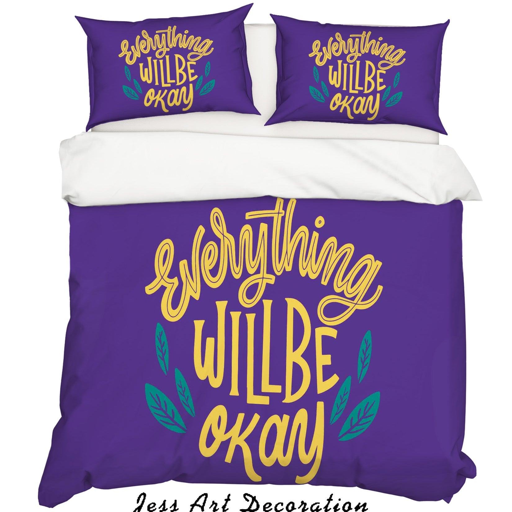 3D Yellow Text Slogan Purple Quilt Cover Set Bedding Set Pillowcases 58- Jess Art Decoration