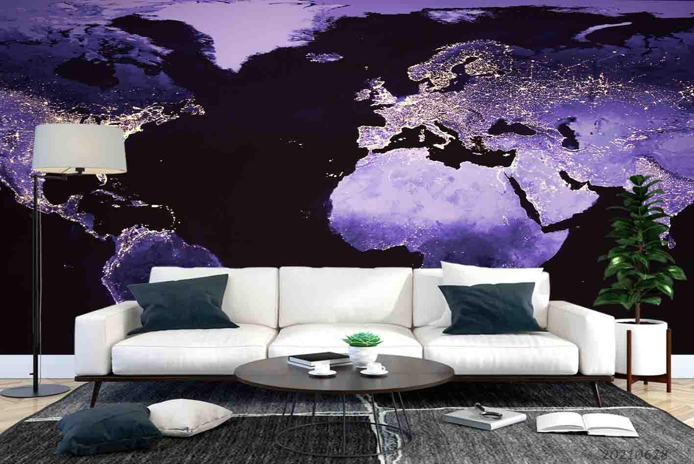 3D Abstract Purple World Map Wall Mural Wallpaper LQH 217- Jess Art Decoration