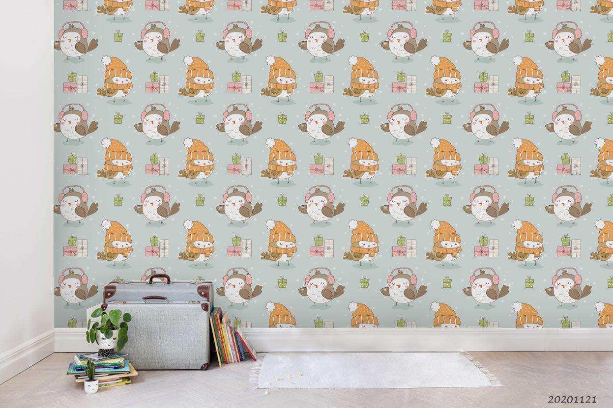 3D Cartoon Hand Drawn Hat Bird Animal Pattern Wall Mural Wallpaper LXL- Jess Art Decoration