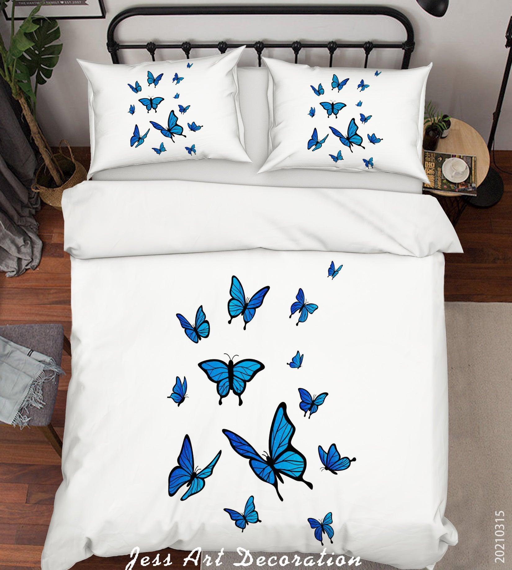 3D Watercolor Animal Blue Butterfly Quilt Cover Set Bedding Set Duvet Cover Pillowcases 66- Jess Art Decoration