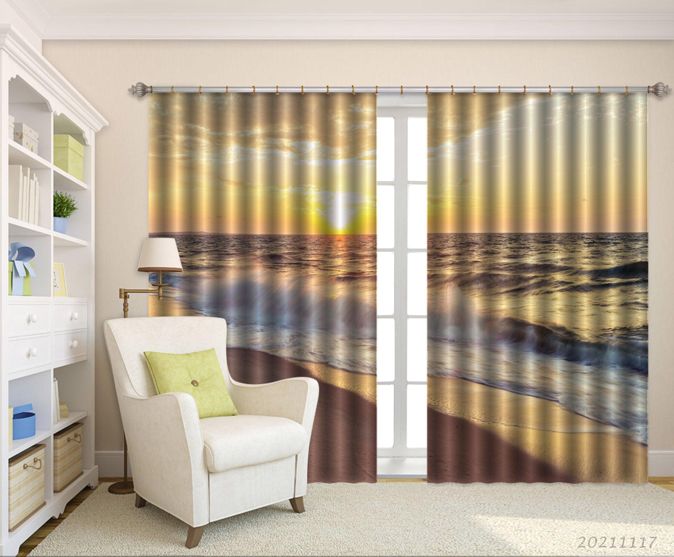 3D Sunset Sky Beach Landscape Curtains and Drapes LQH 25- Jess Art Decoration