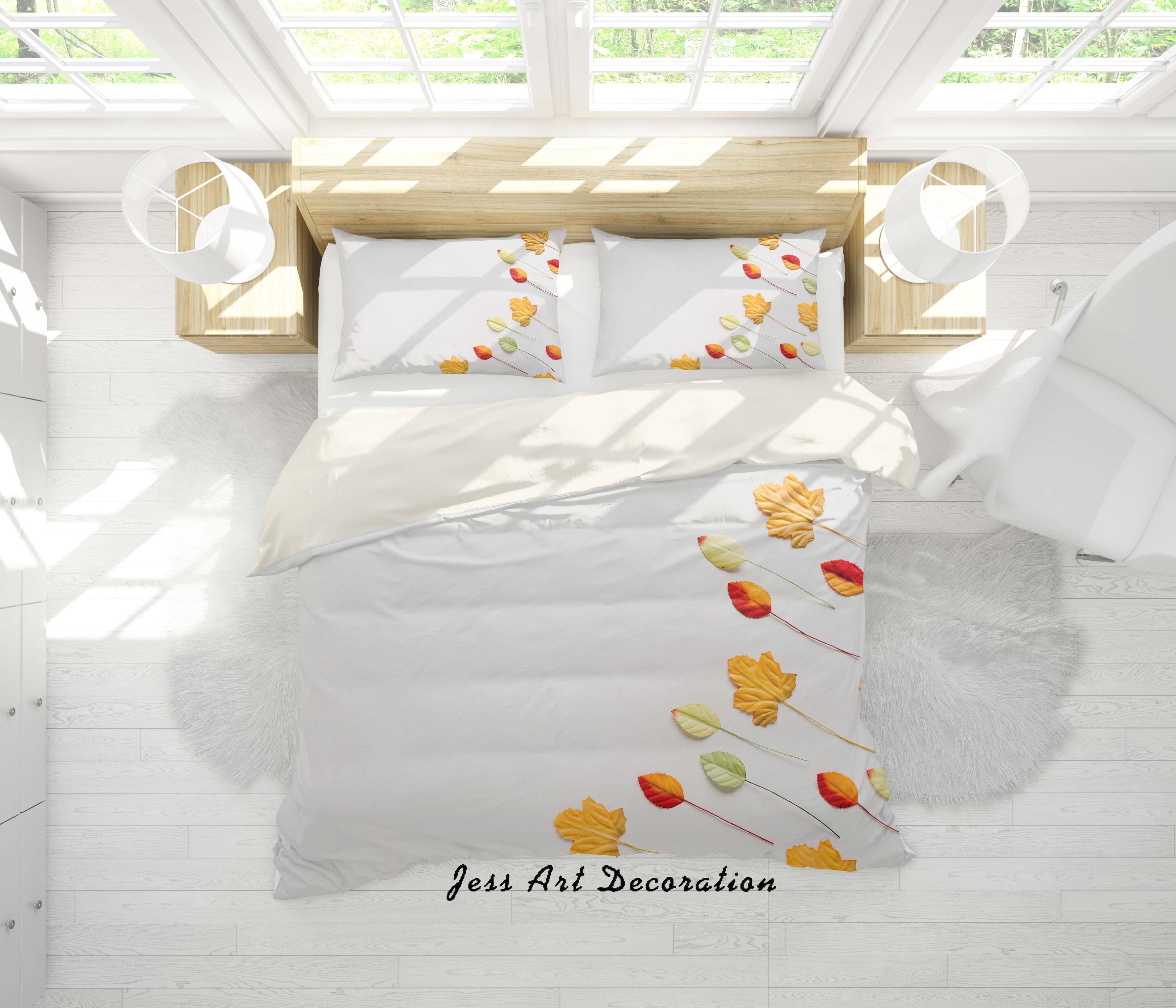 3D Yellow Maple Leaves Quilt Cover Set Bedding Set Pillowcases 64- Jess Art Decoration