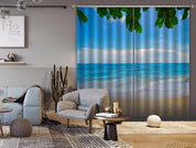 3D Blue Sea Beach Green Leaf Curtains and Drapes GD 1649- Jess Art Decoration